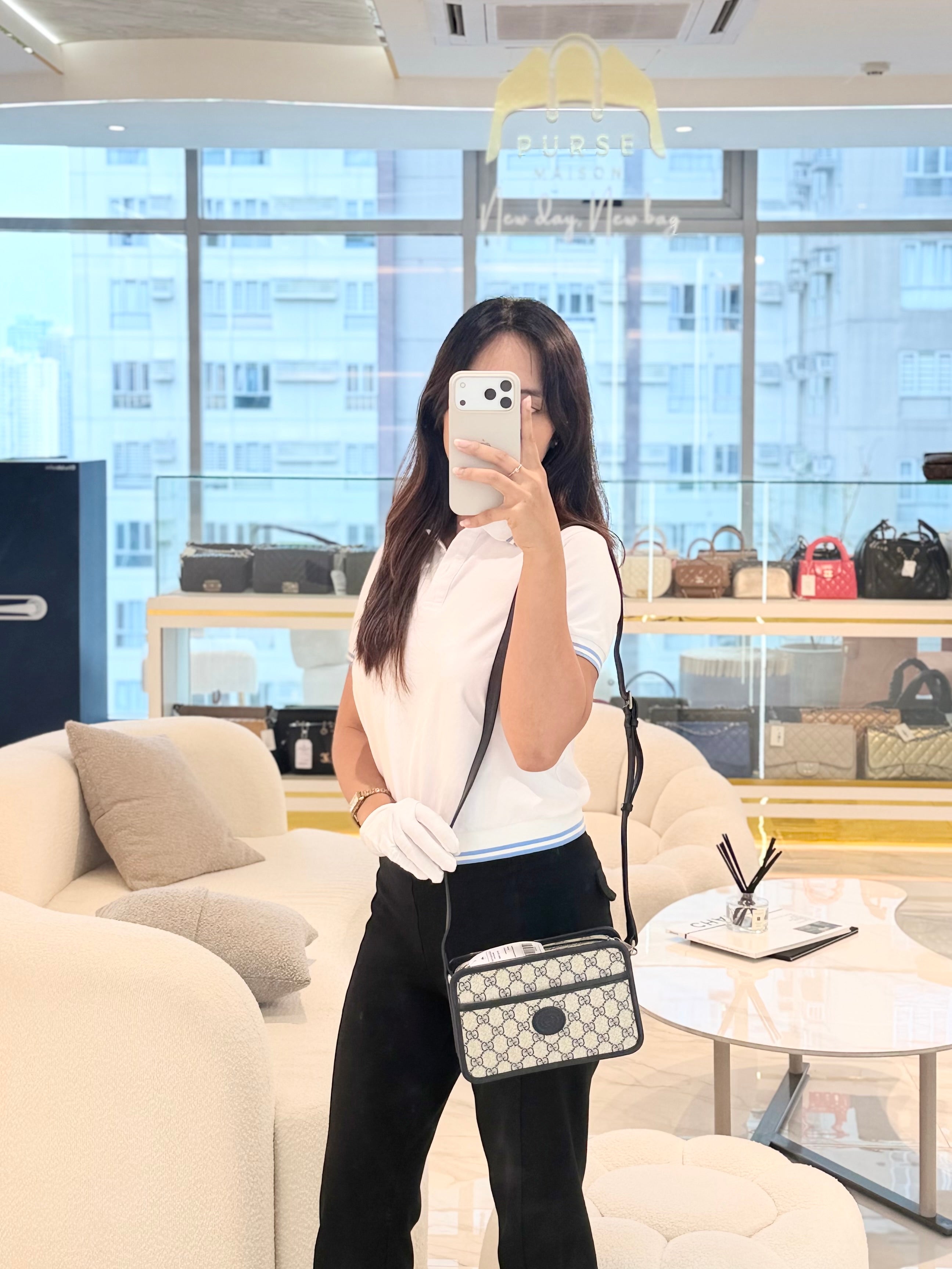 Mini Camera Bag in Blue GG Supreme Canvas | Purse Maison Luxury Bags Shop