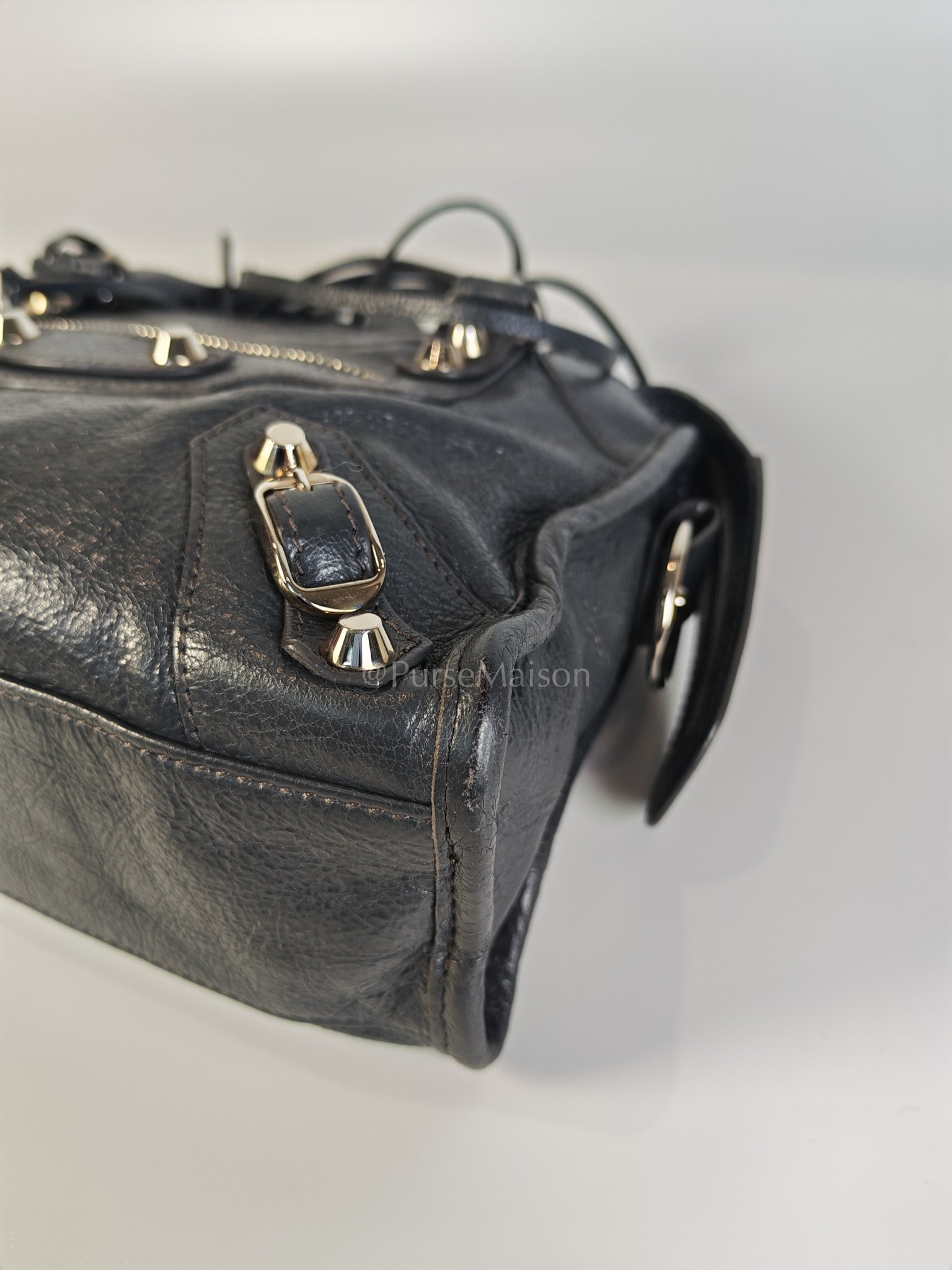 Mini City Bag in Dark Gray Lambskin(Agneau) Leather Silver Hardware | Purse Maison Luxury Bags Shop