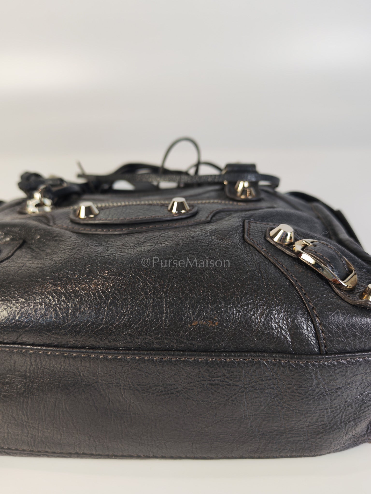 Mini City Bag in Dark Gray Lambskin(Agneau) Leather Silver Hardware | Purse Maison Luxury Bags Shop