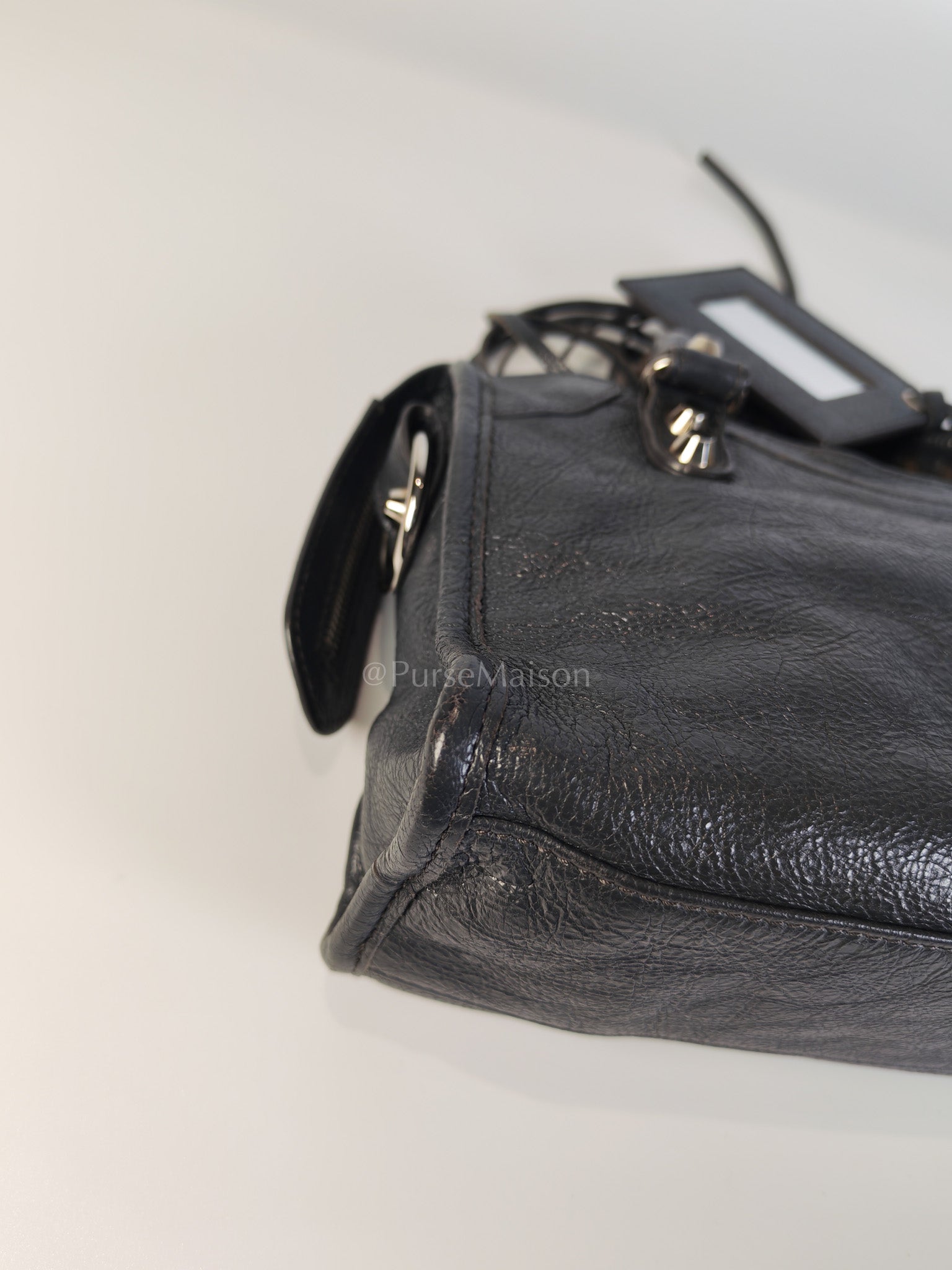 Mini City Bag in Dark Gray Lambskin(Agneau) Leather Silver Hardware | Purse Maison Luxury Bags Shop
