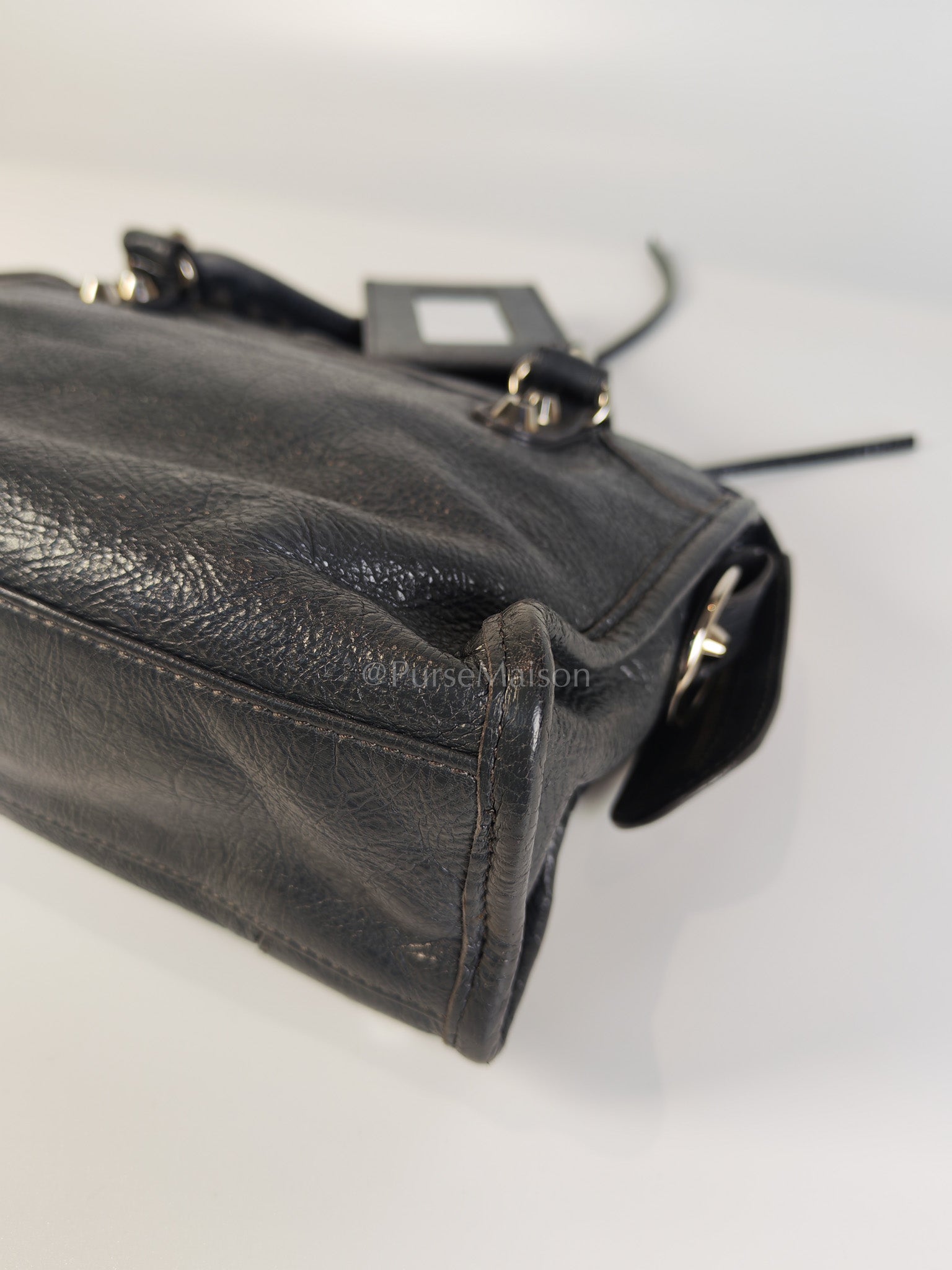 Mini City Bag in Dark Gray Lambskin(Agneau) Leather Silver Hardware | Purse Maison Luxury Bags Shop