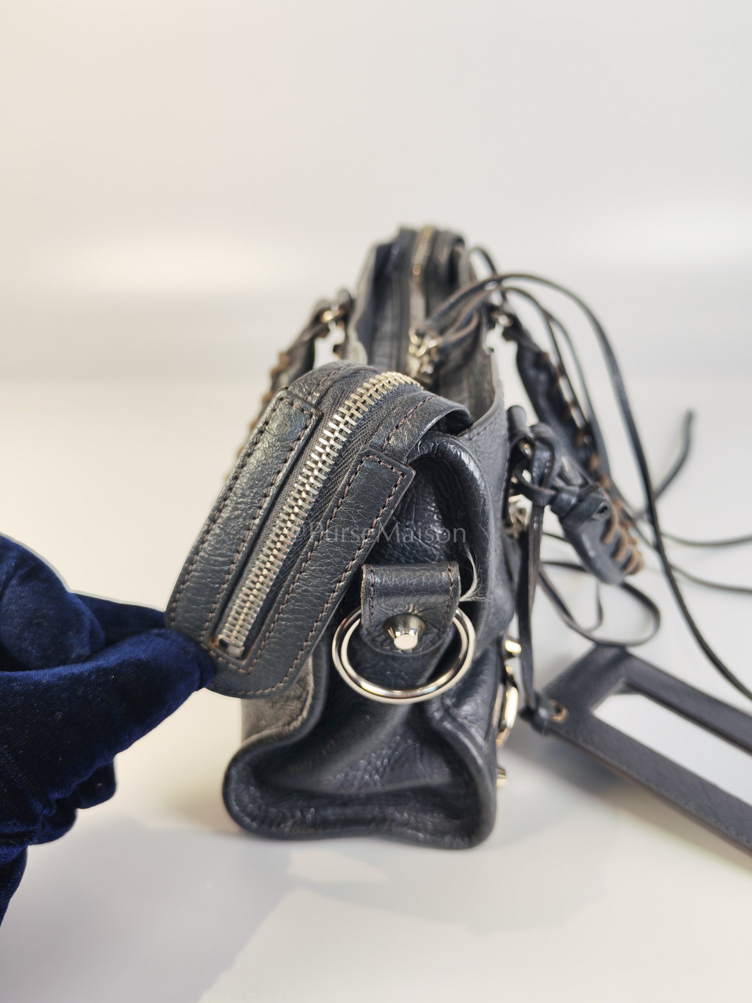 Mini City Bag in Dark Gray Lambskin(Agneau) Leather Silver Hardware | Purse Maison Luxury Bags Shop