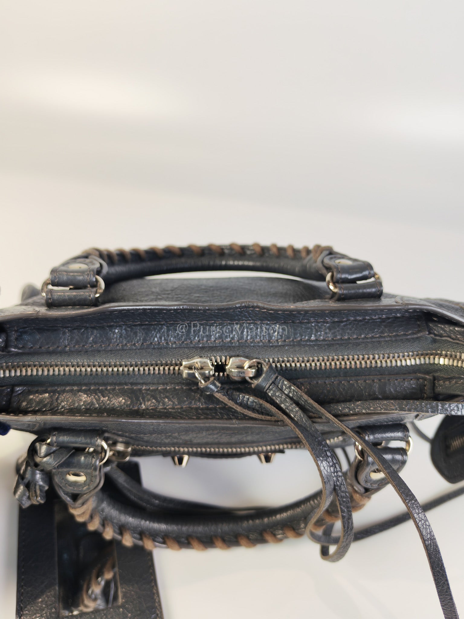 Mini City Bag in Dark Gray Lambskin(Agneau) Leather Silver Hardware | Purse Maison Luxury Bags Shop