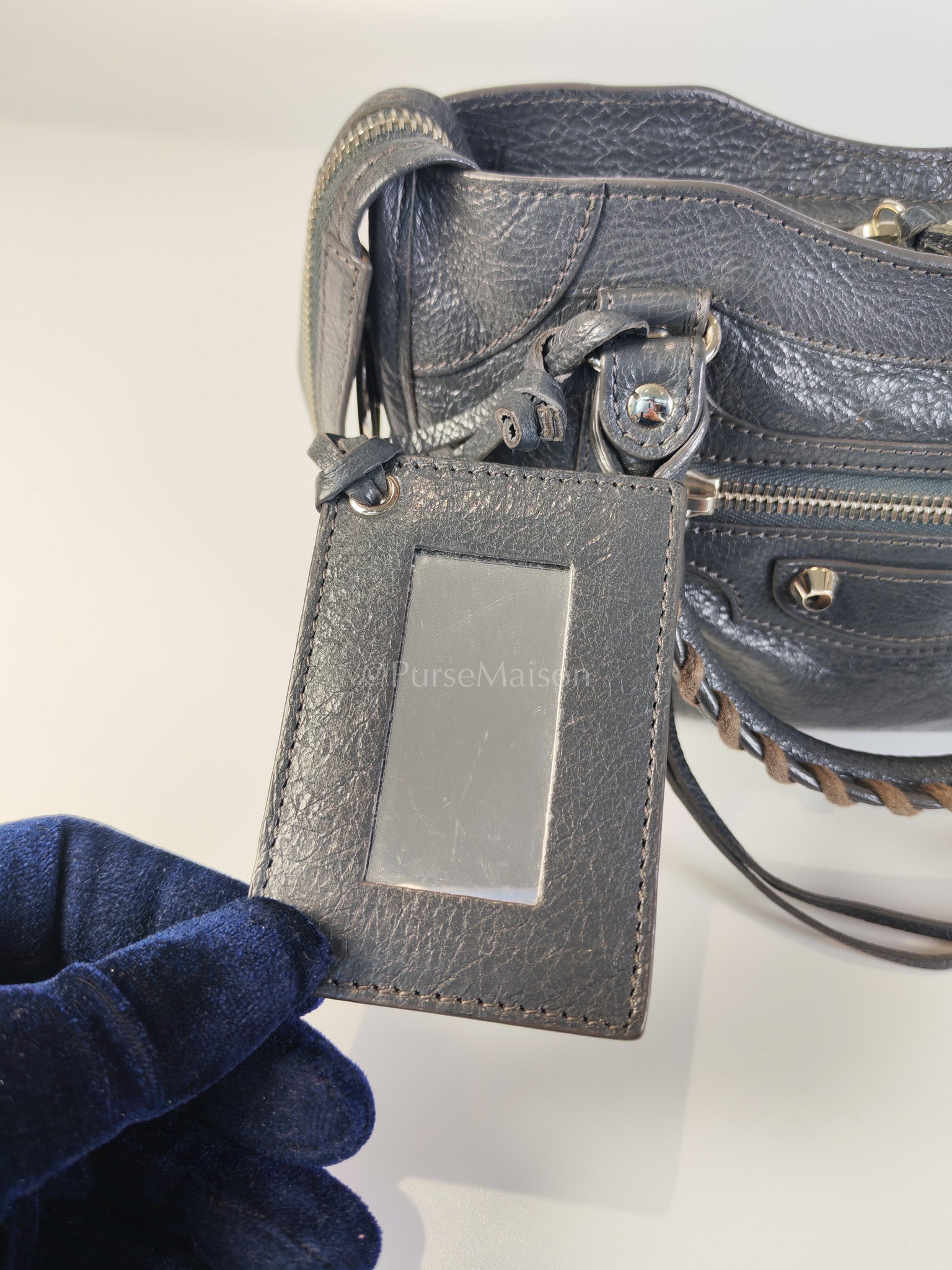 Mini City Bag in Dark Gray Lambskin(Agneau) Leather Silver Hardware | Purse Maison Luxury Bags Shop