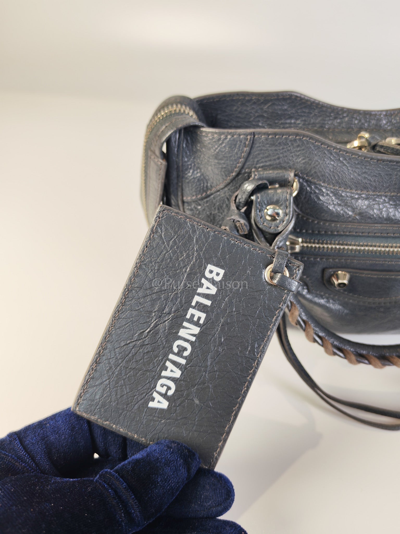 Mini City Bag in Dark Gray Lambskin(Agneau) Leather Silver Hardware | Purse Maison Luxury Bags Shop