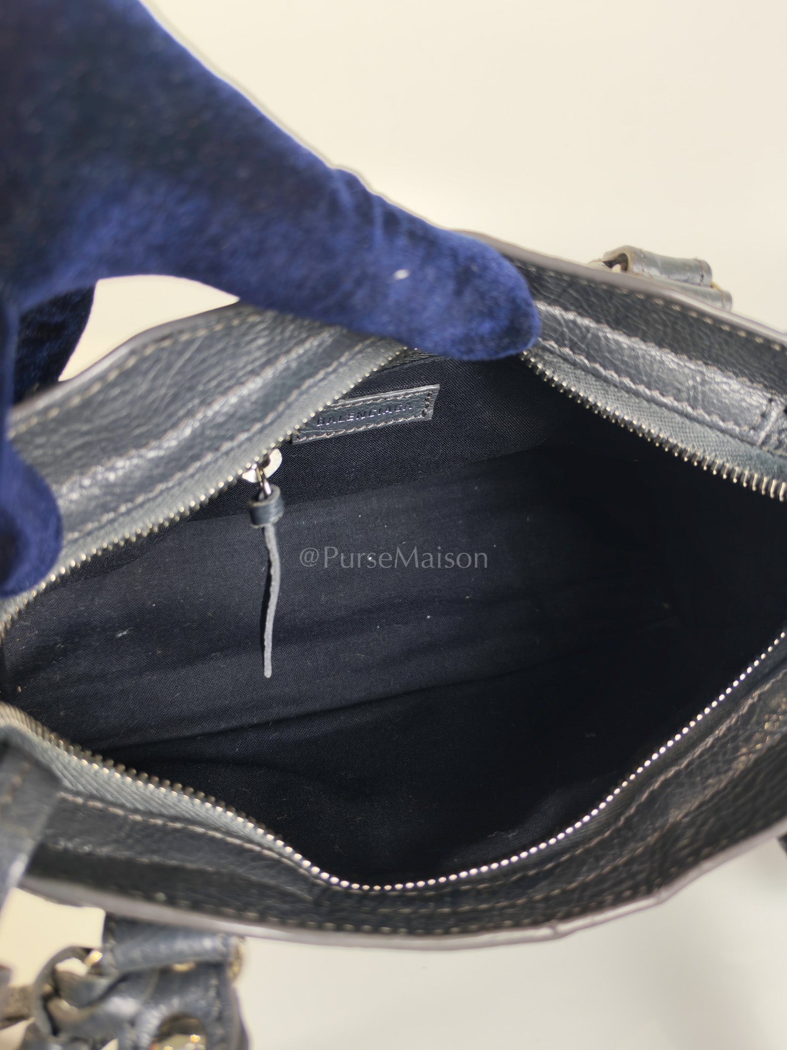 Mini City Bag in Dark Gray Lambskin(Agneau) Leather Silver Hardware | Purse Maison Luxury Bags Shop