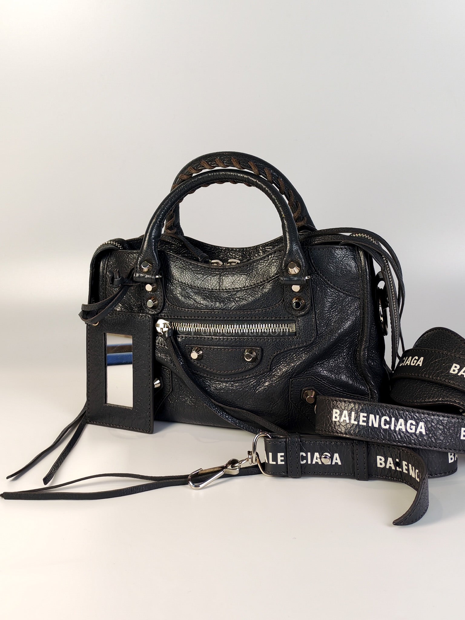 Mini City Bag in Dark Gray Lambskin(Agneau) Leather Silver Hardware | Purse Maison Luxury Bags Shop