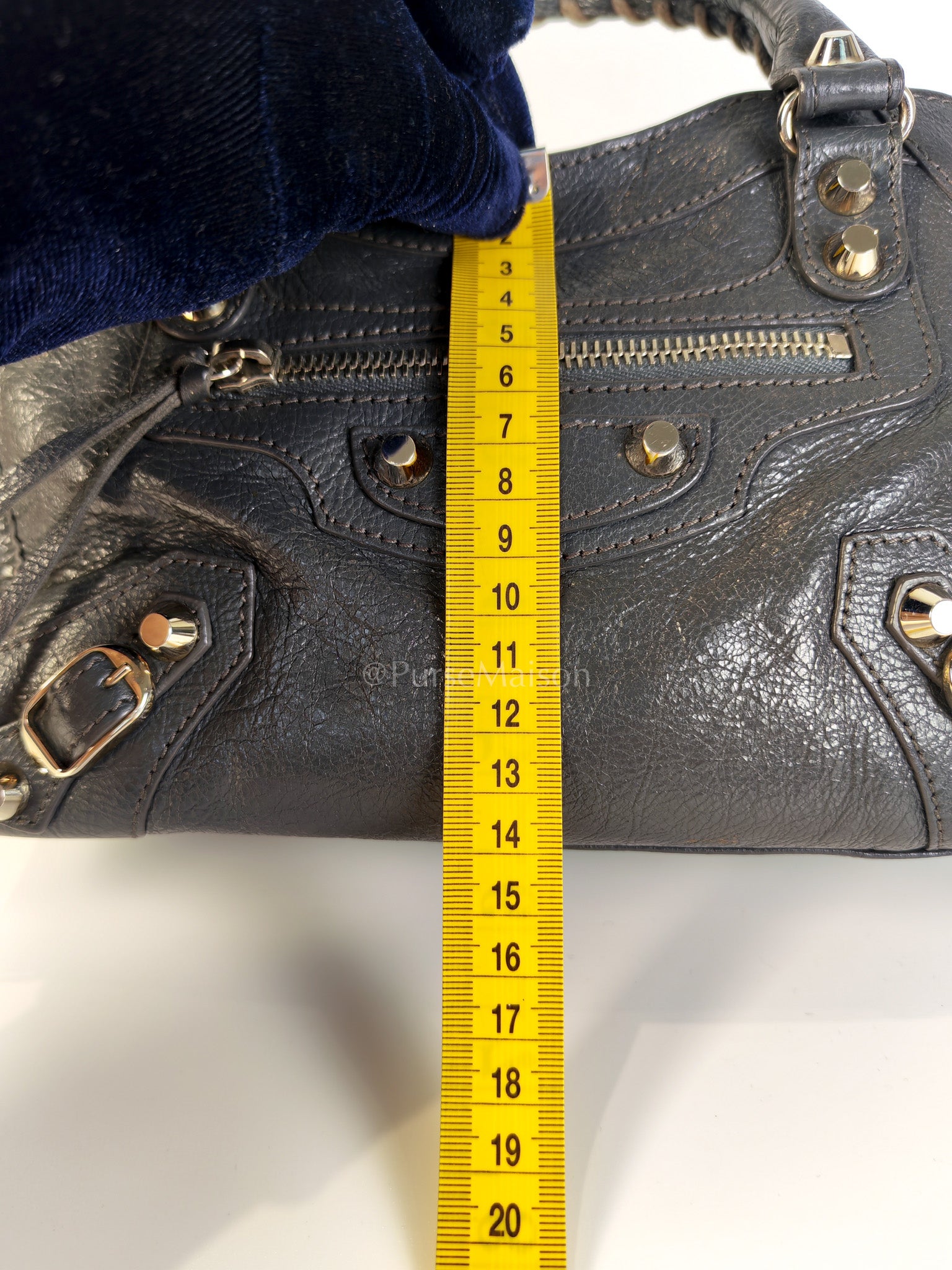 Mini City Bag in Dark Gray Lambskin(Agneau) Leather Silver Hardware | Purse Maison Luxury Bags Shop