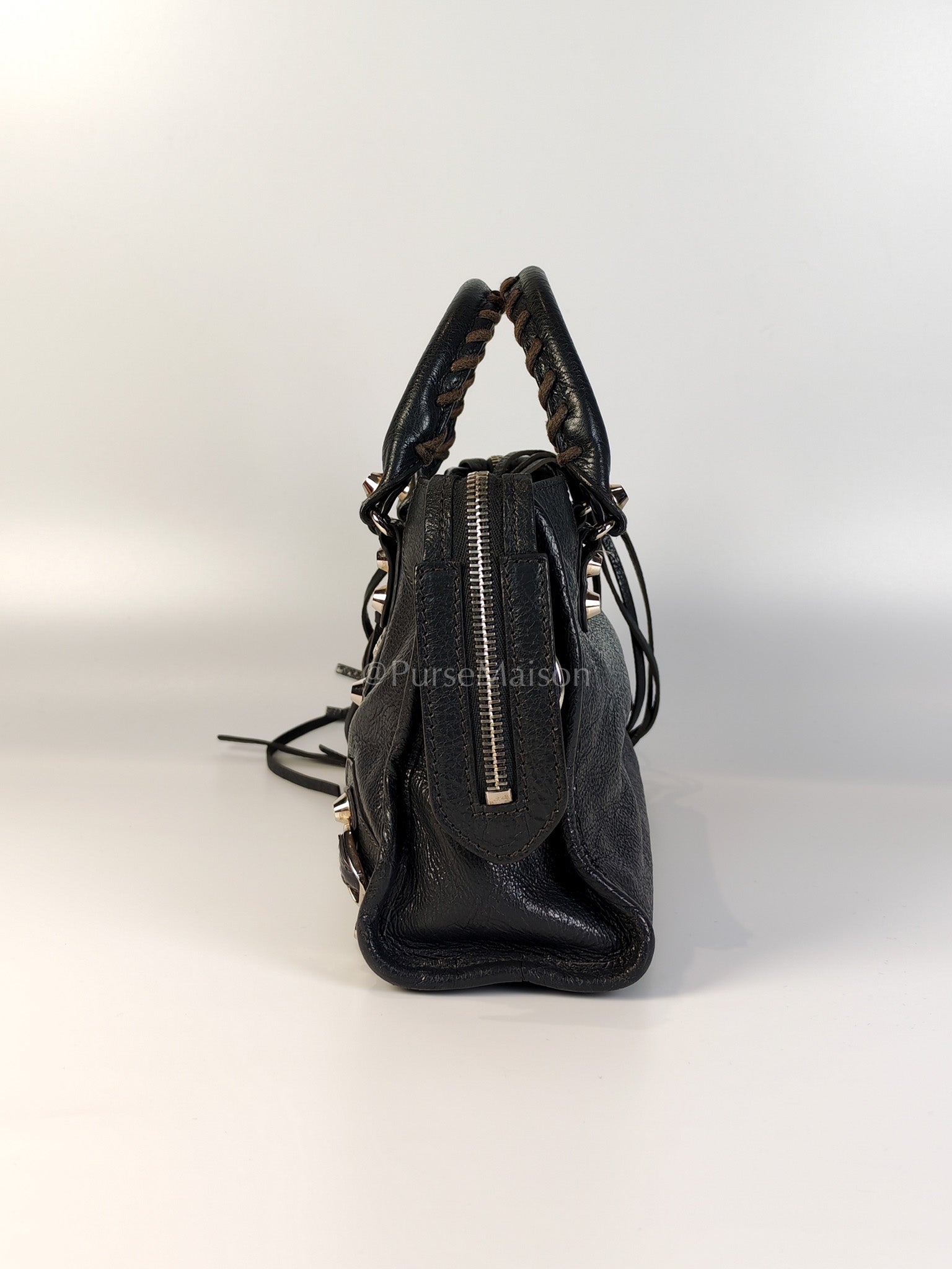 Mini City Bag in Dark Gray Lambskin(Agneau) Leather Silver Hardware | Purse Maison Luxury Bags Shop