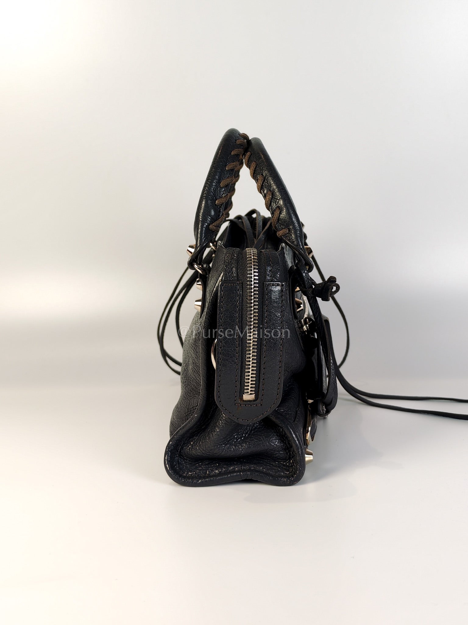 Mini City Bag in Dark Gray Lambskin(Agneau) Leather Silver Hardware | Purse Maison Luxury Bags Shop