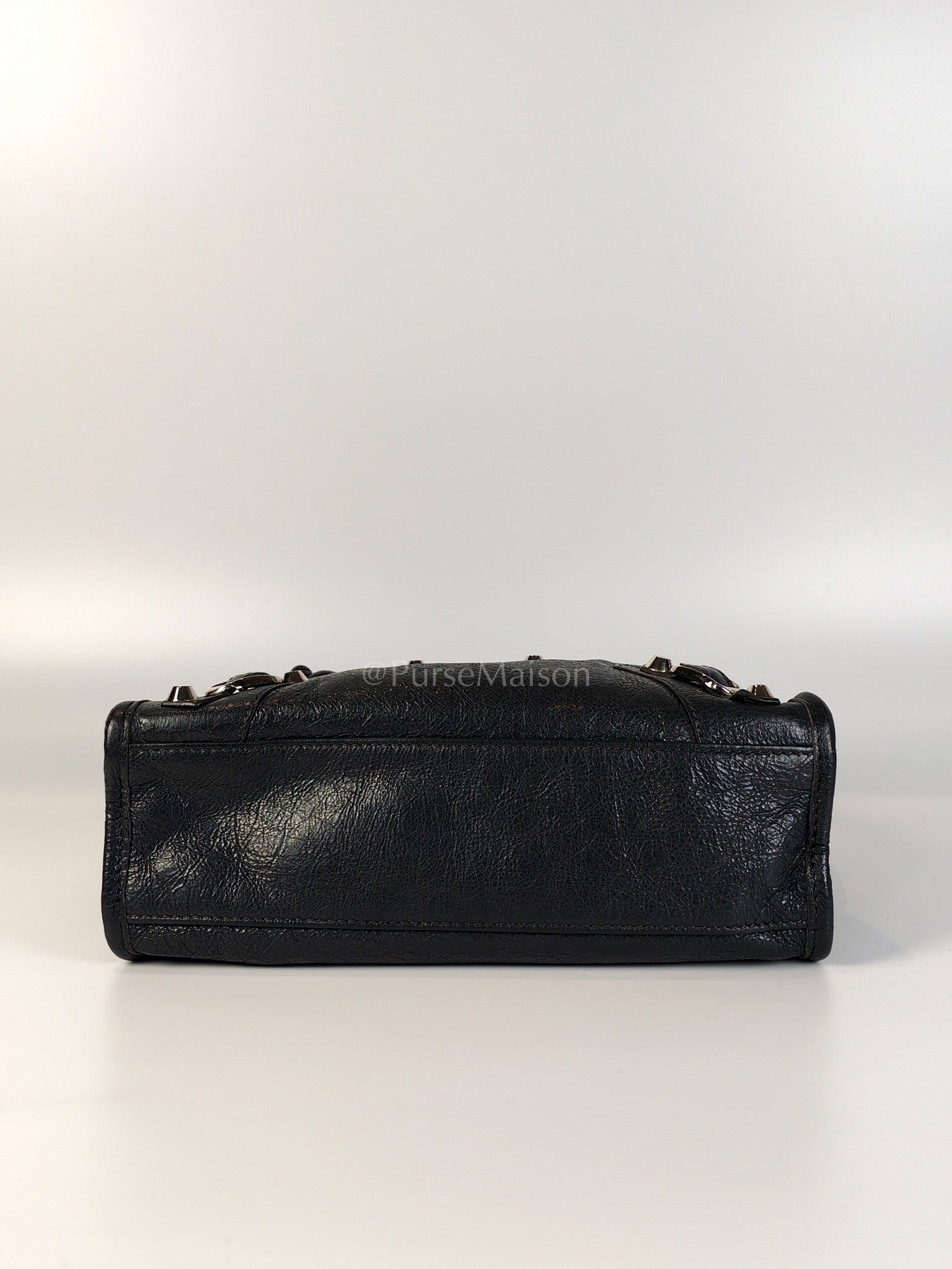 Mini City Bag in Dark Gray Lambskin(Agneau) Leather Silver Hardware | Purse Maison Luxury Bags Shop