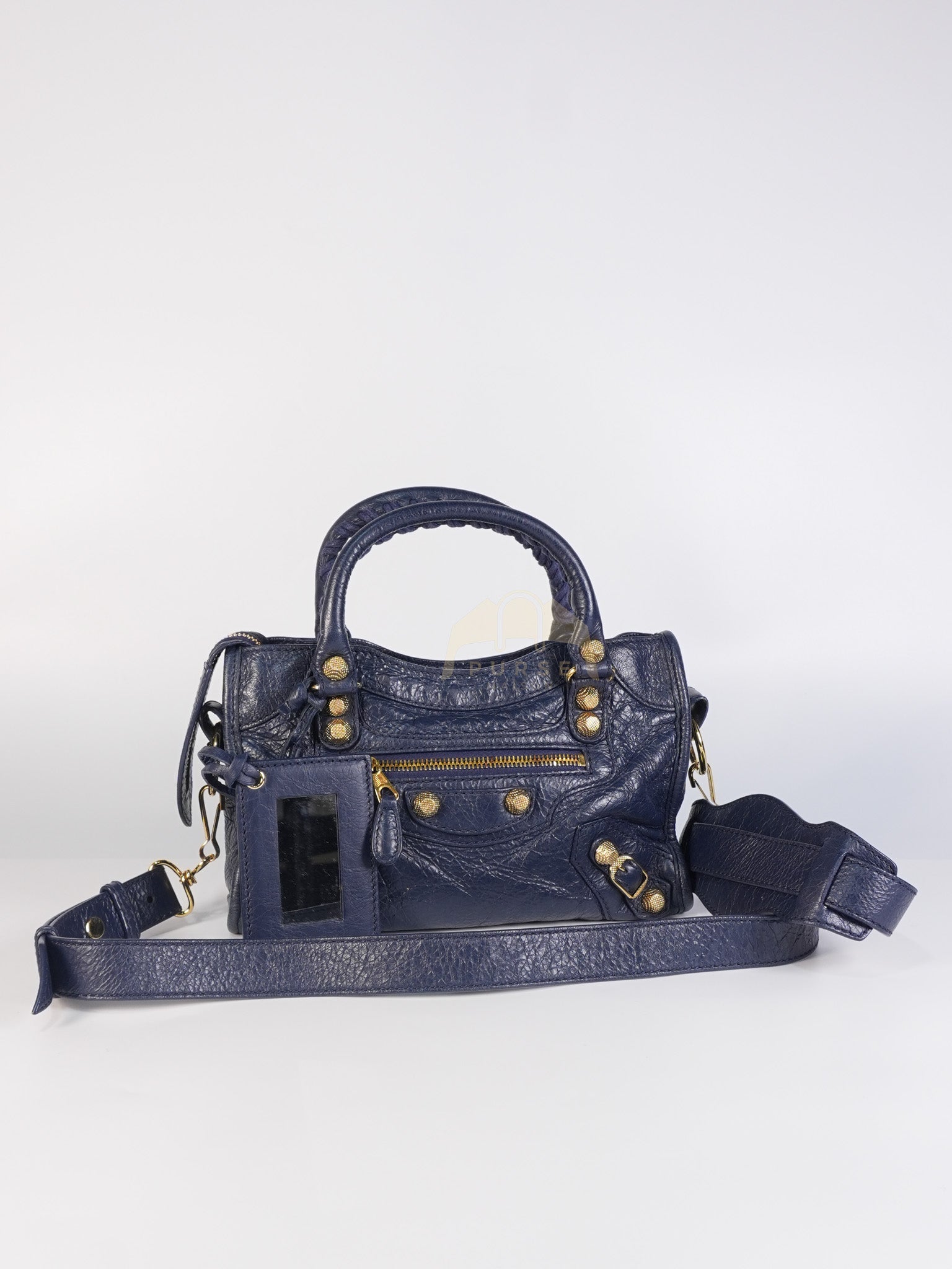 Mini City Metallic in Navy Blue Lambskin Leather Crossbody Bag | Purse Maison Luxury Bags Shop