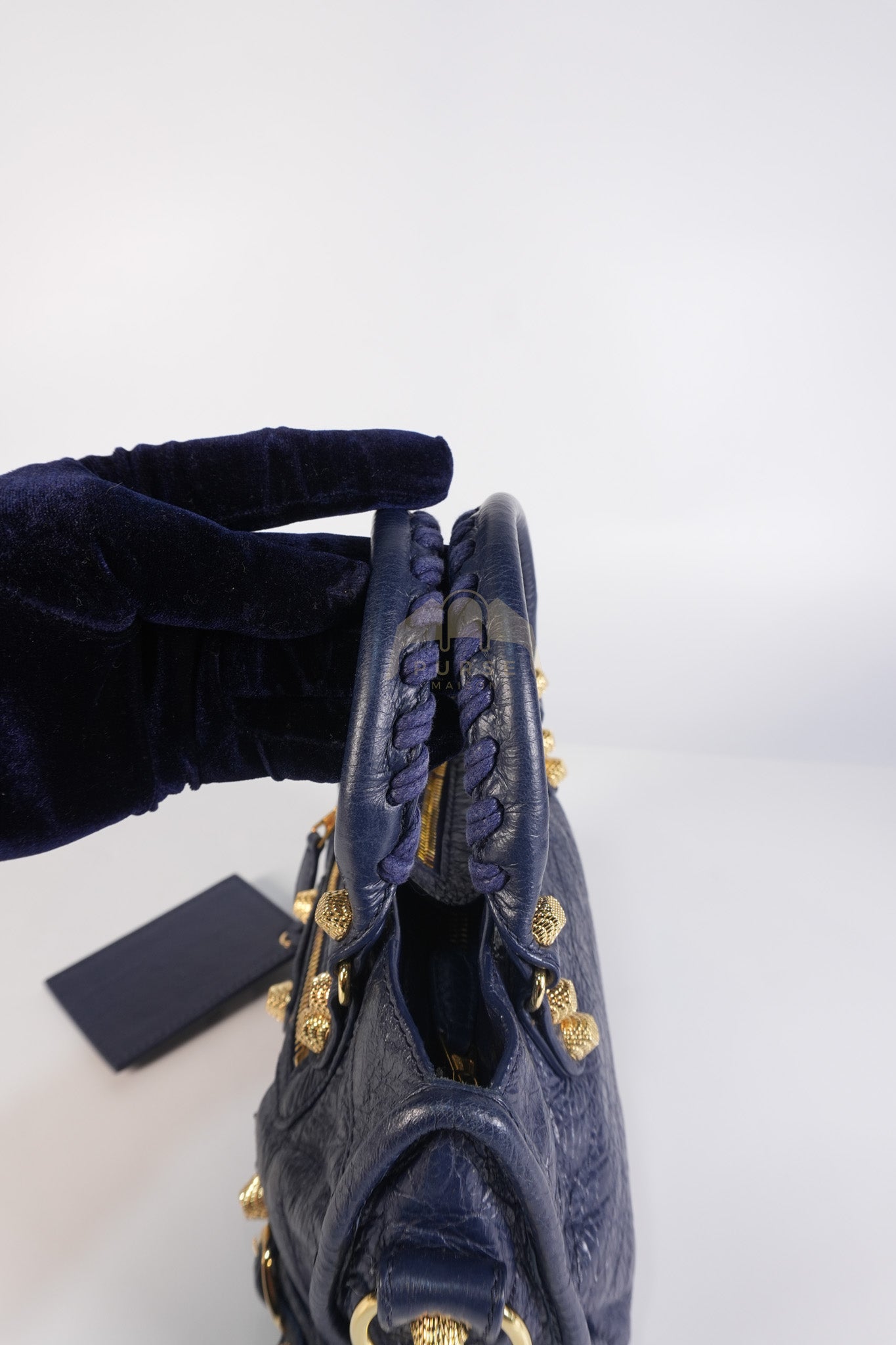 Mini City Metallic in Navy Blue Lambskin Leather Crossbody Bag | Purse Maison Luxury Bags Shop