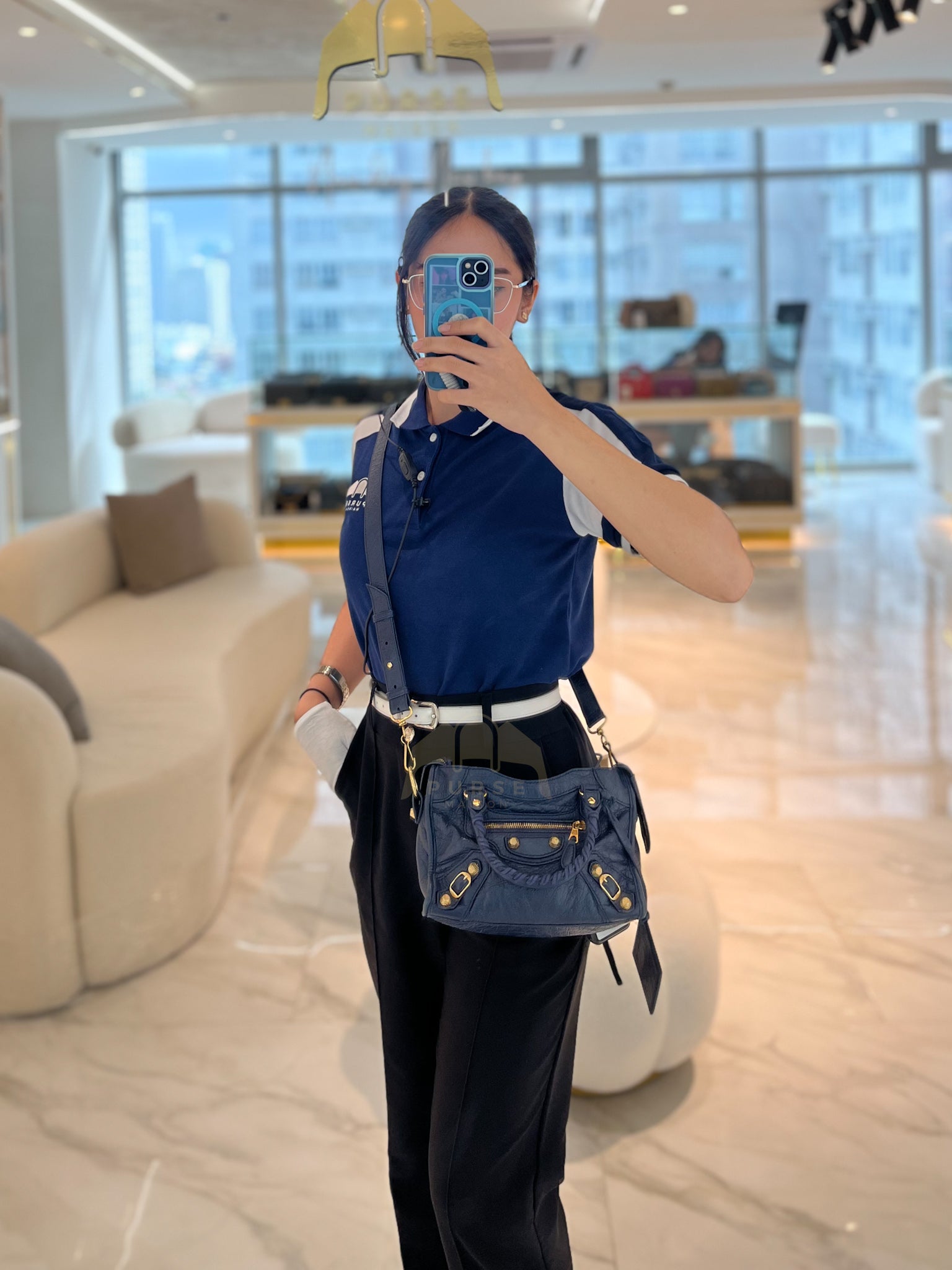 Mini City Metallic in Navy Blue Lambskin Leather Crossbody Bag | Purse Maison Luxury Bags Shop