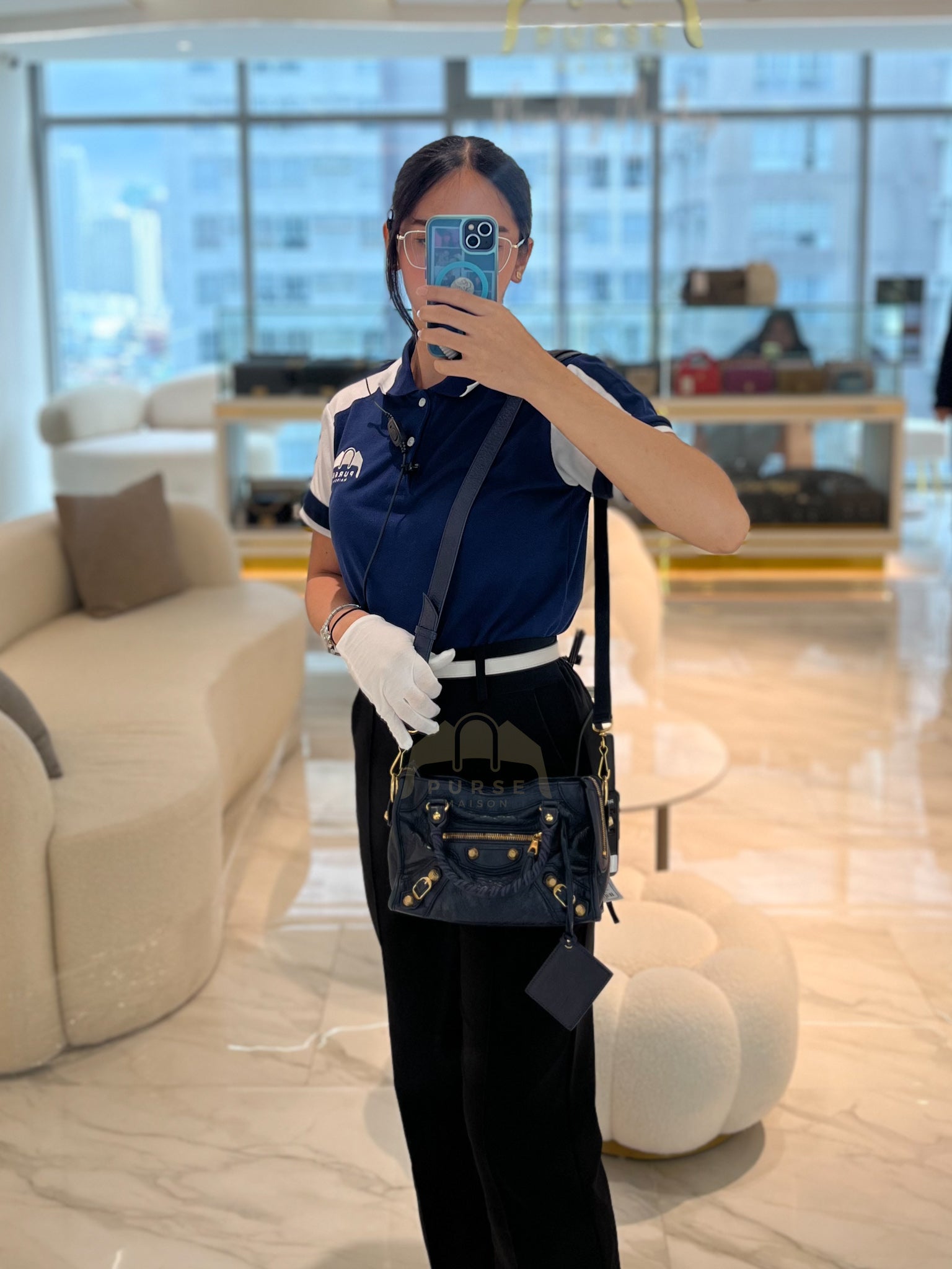 Mini City Metallic in Navy Blue Lambskin Leather Crossbody Bag | Purse Maison Luxury Bags Shop