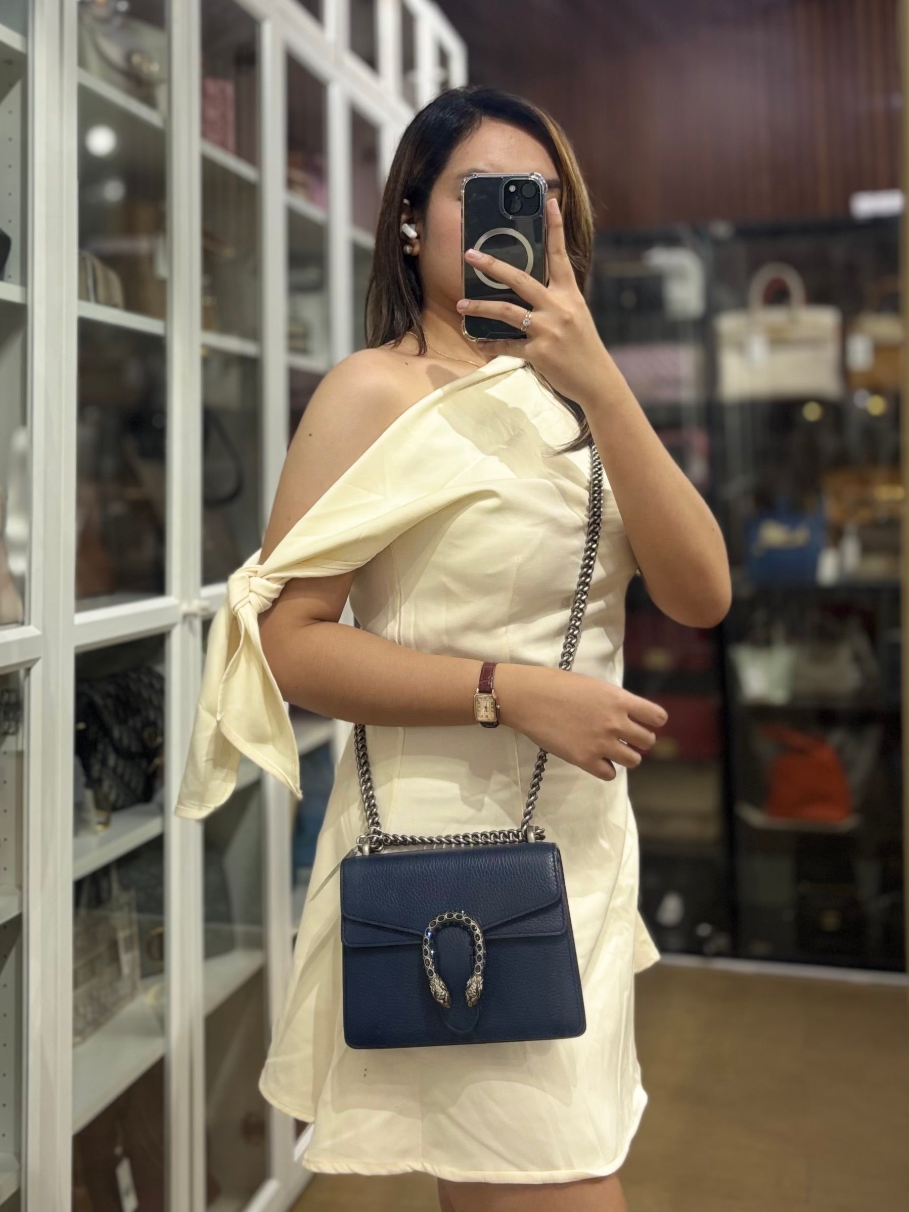 Mini Dionysus Dollar Crystal in Navy Blue Calfskin Leather | Purse Maison Luxury Bags Shop