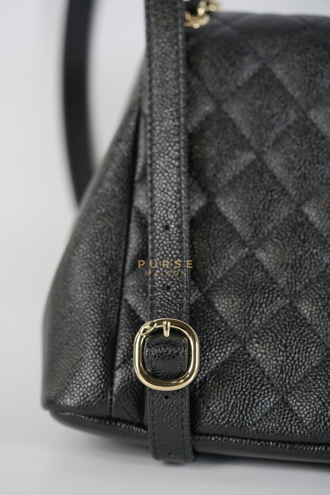 Mini Duma Backpack Black Caviar Leather Light Gold Hardware (Microchip) | Purse Maison Luxury Bags Shop