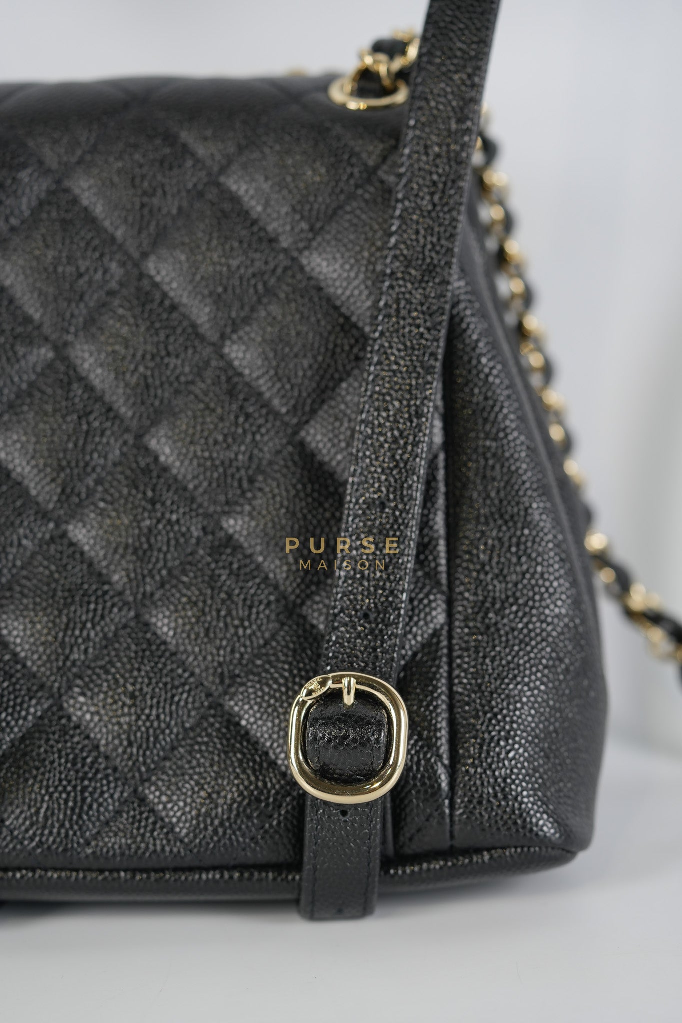 Mini Duma Backpack Black Caviar Leather Light Gold Hardware (Microchip) | Purse Maison Luxury Bags Shop