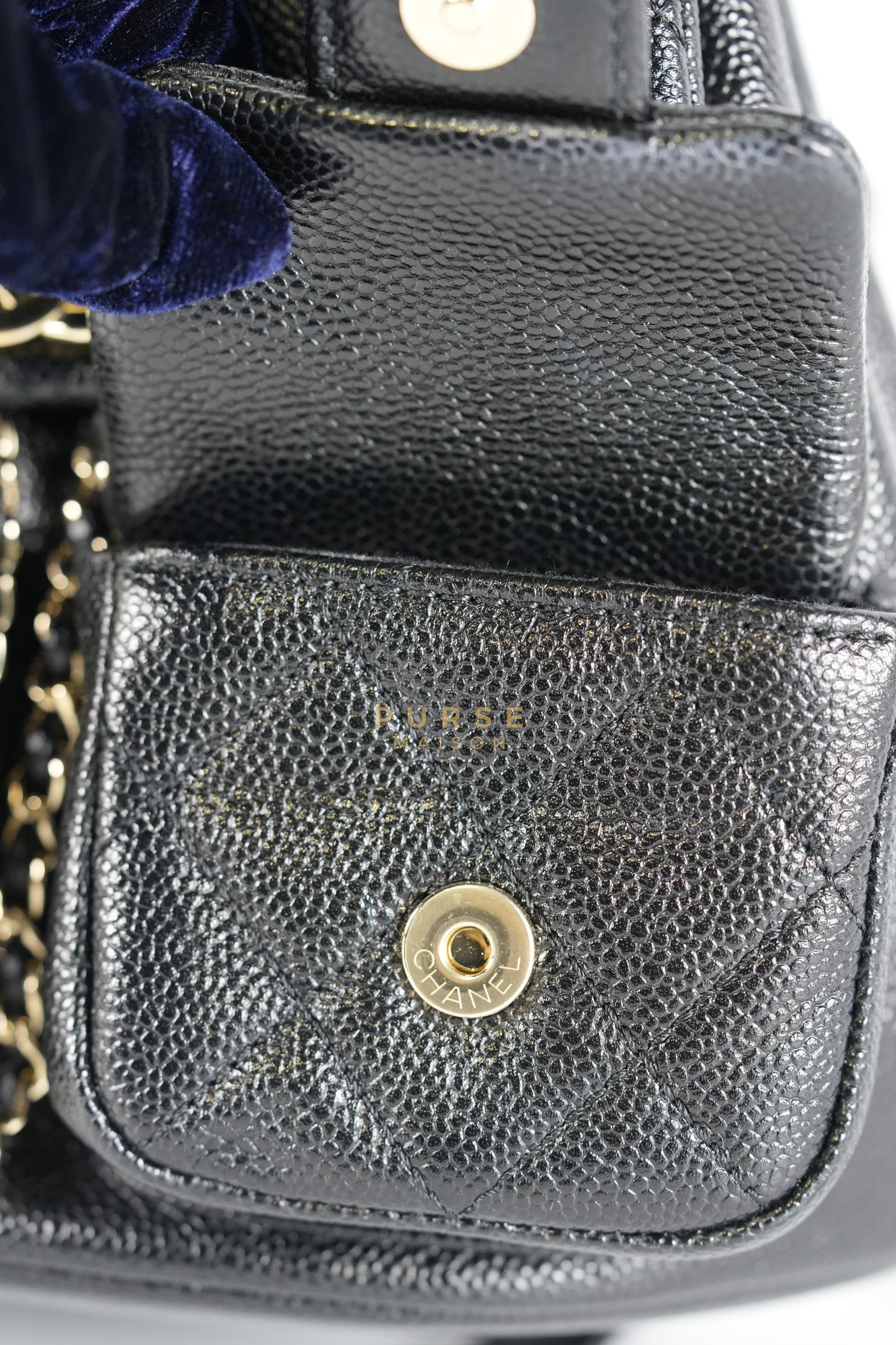 Mini Duma Backpack Black Caviar Leather Light Gold Hardware (Microchip) | Purse Maison Luxury Bags Shop