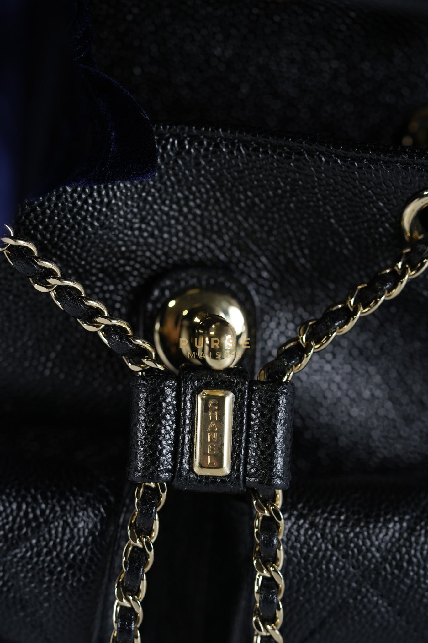 Mini Duma Backpack Black Caviar Leather Light Gold Hardware (Microchip) | Purse Maison Luxury Bags Shop