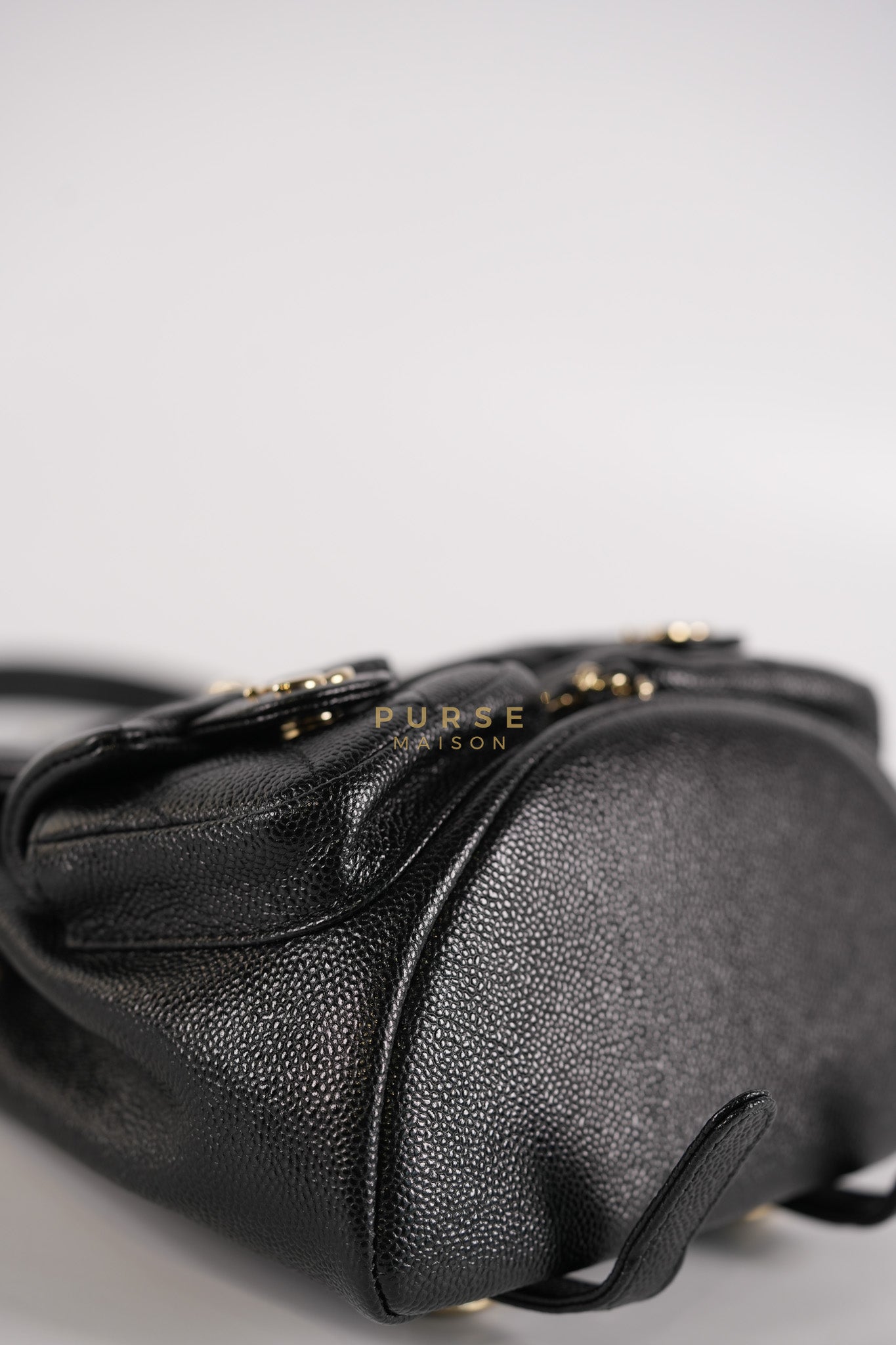 Mini Duma Backpack Black Caviar Leather Light Gold Hardware (Microchip) | Purse Maison Luxury Bags Shop