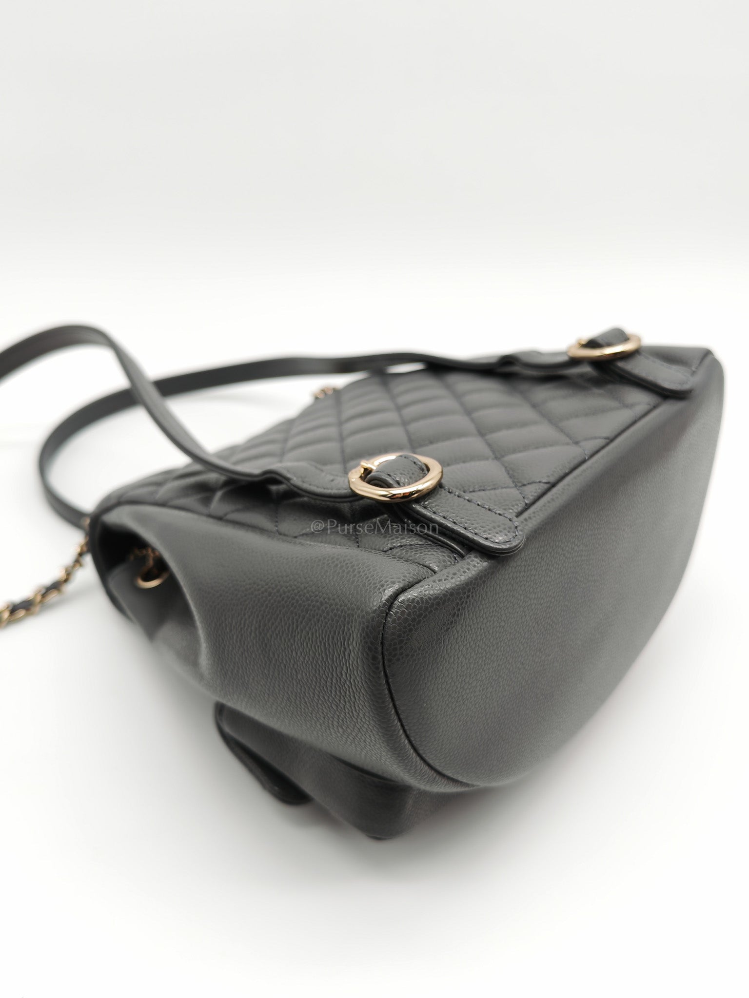 Mini Duma Backpack in Gray Quilted Caviar Leather and Light Gold Hardware (Microchip) | Purse Maison Luxury Bags Shop