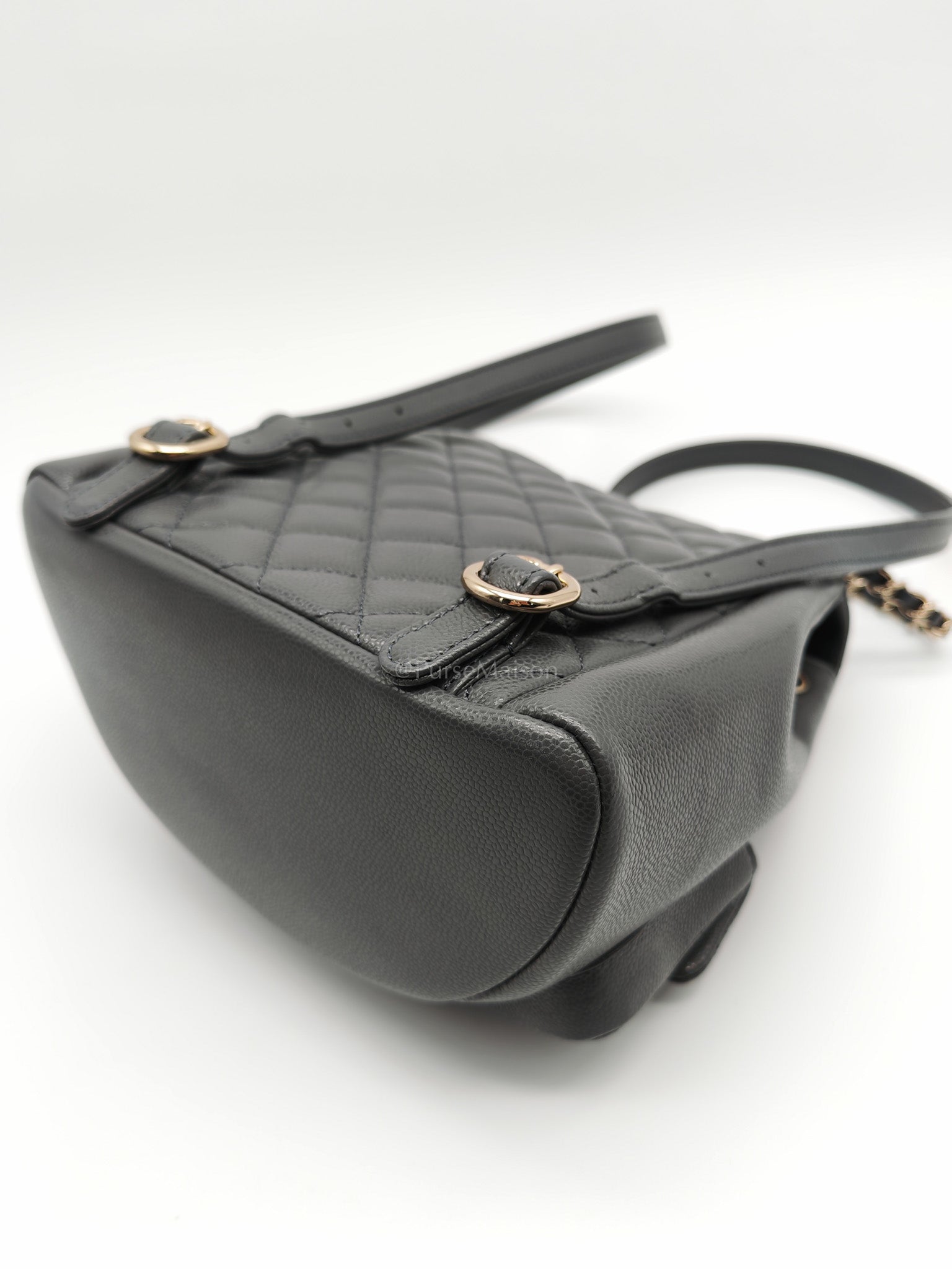 Mini Duma Backpack in Gray Quilted Caviar Leather and Light Gold Hardware (Microchip) | Purse Maison Luxury Bags Shop