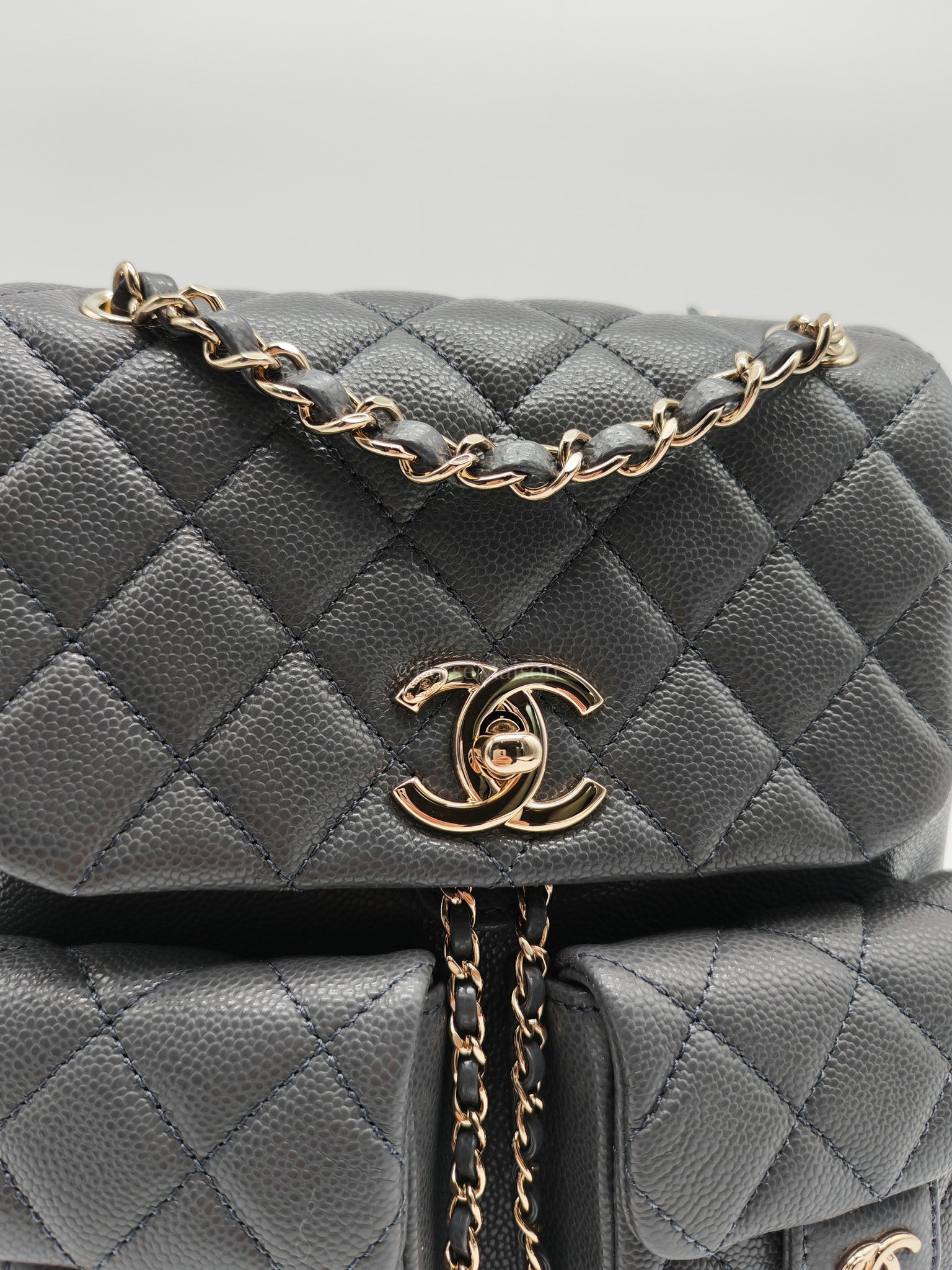 Mini Duma Backpack in Gray Quilted Caviar Leather and Light Gold Hardware (Microchip) | Purse Maison Luxury Bags Shop