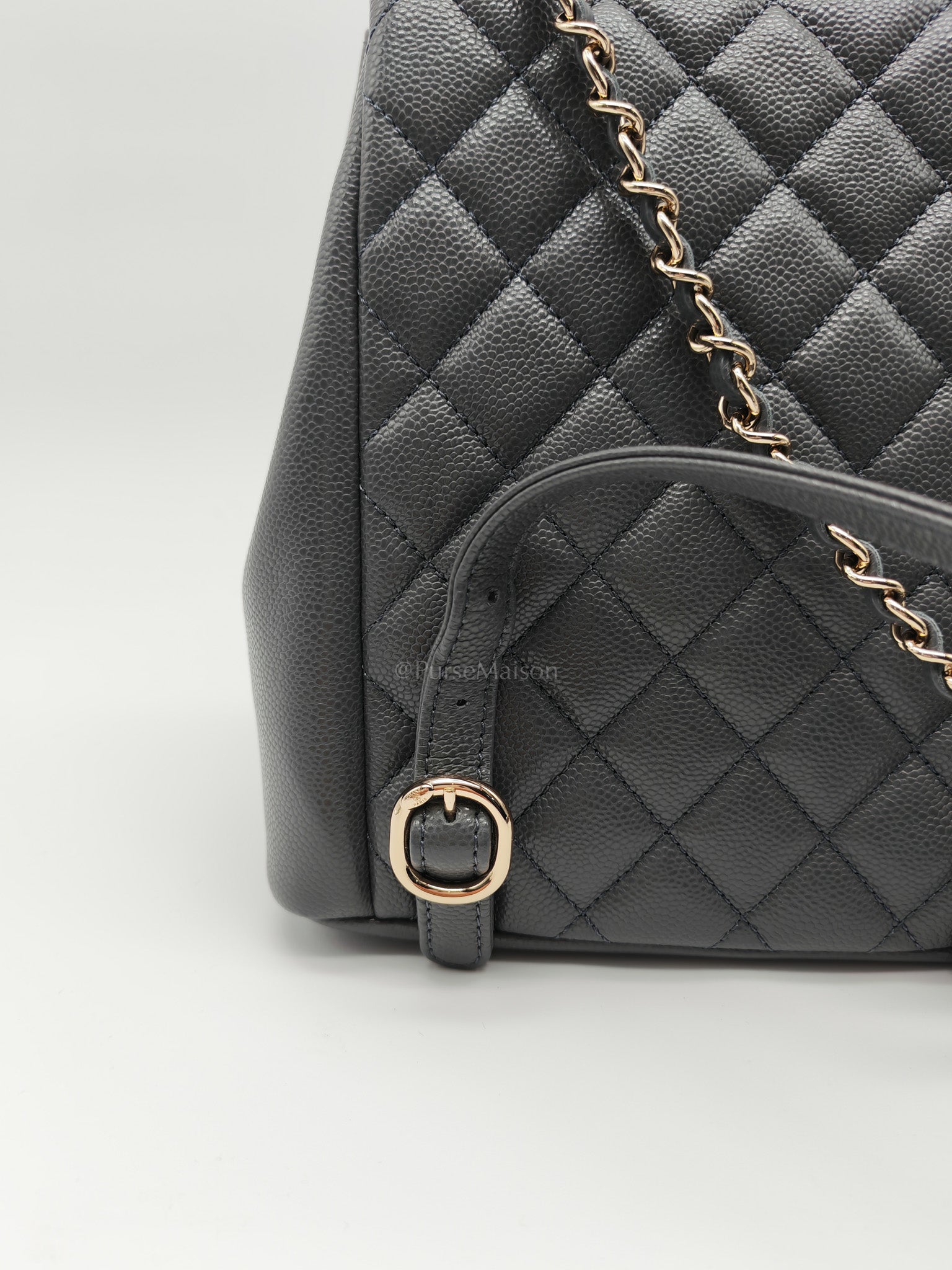 Mini Duma Backpack in Gray Quilted Caviar Leather and Light Gold Hardware (Microchip) | Purse Maison Luxury Bags Shop