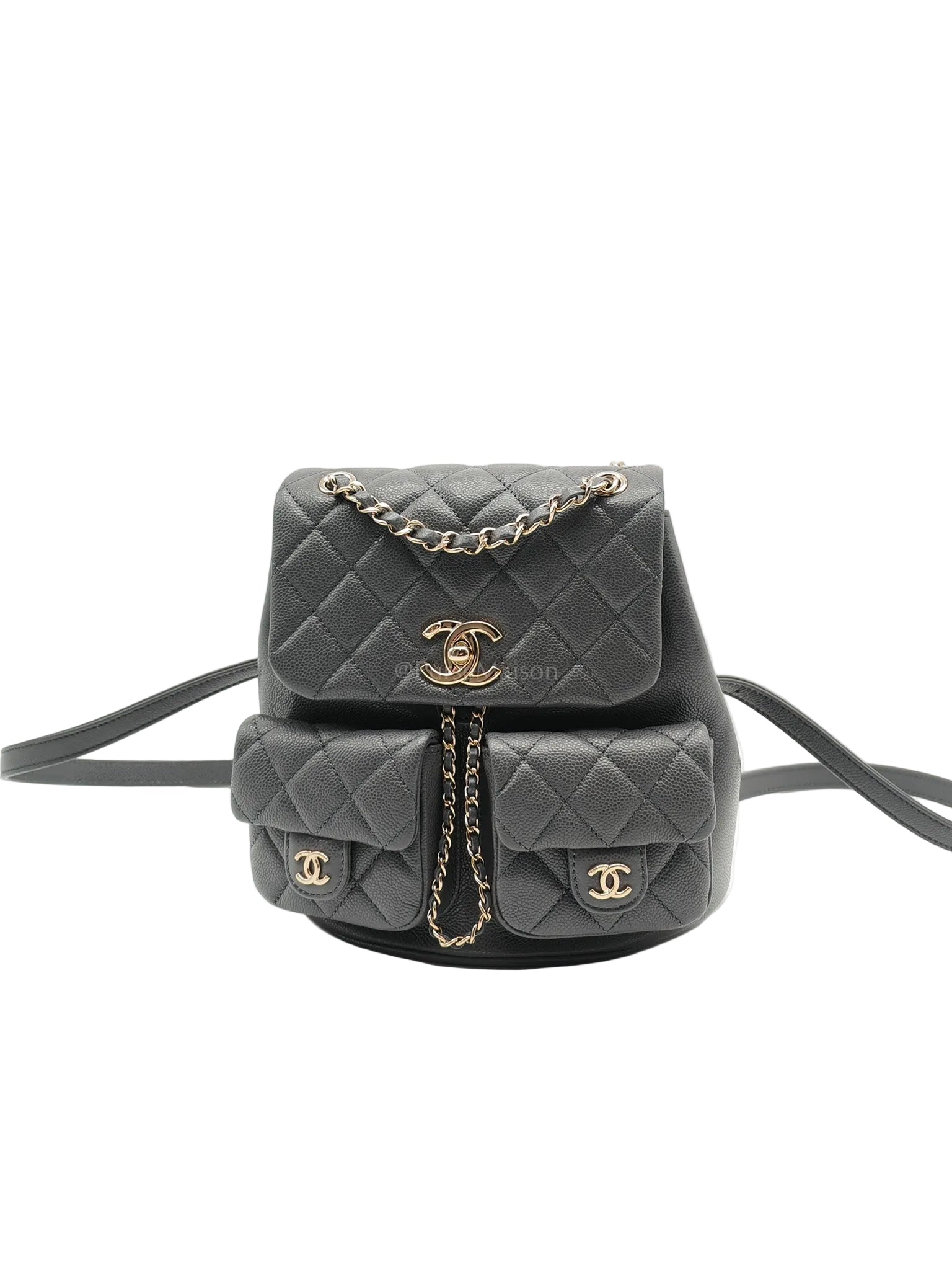 Mini Duma Backpack in Gray Quilted Caviar Leather and Light Gold Hardware (Microchip) | Purse Maison Luxury Bags Shop
