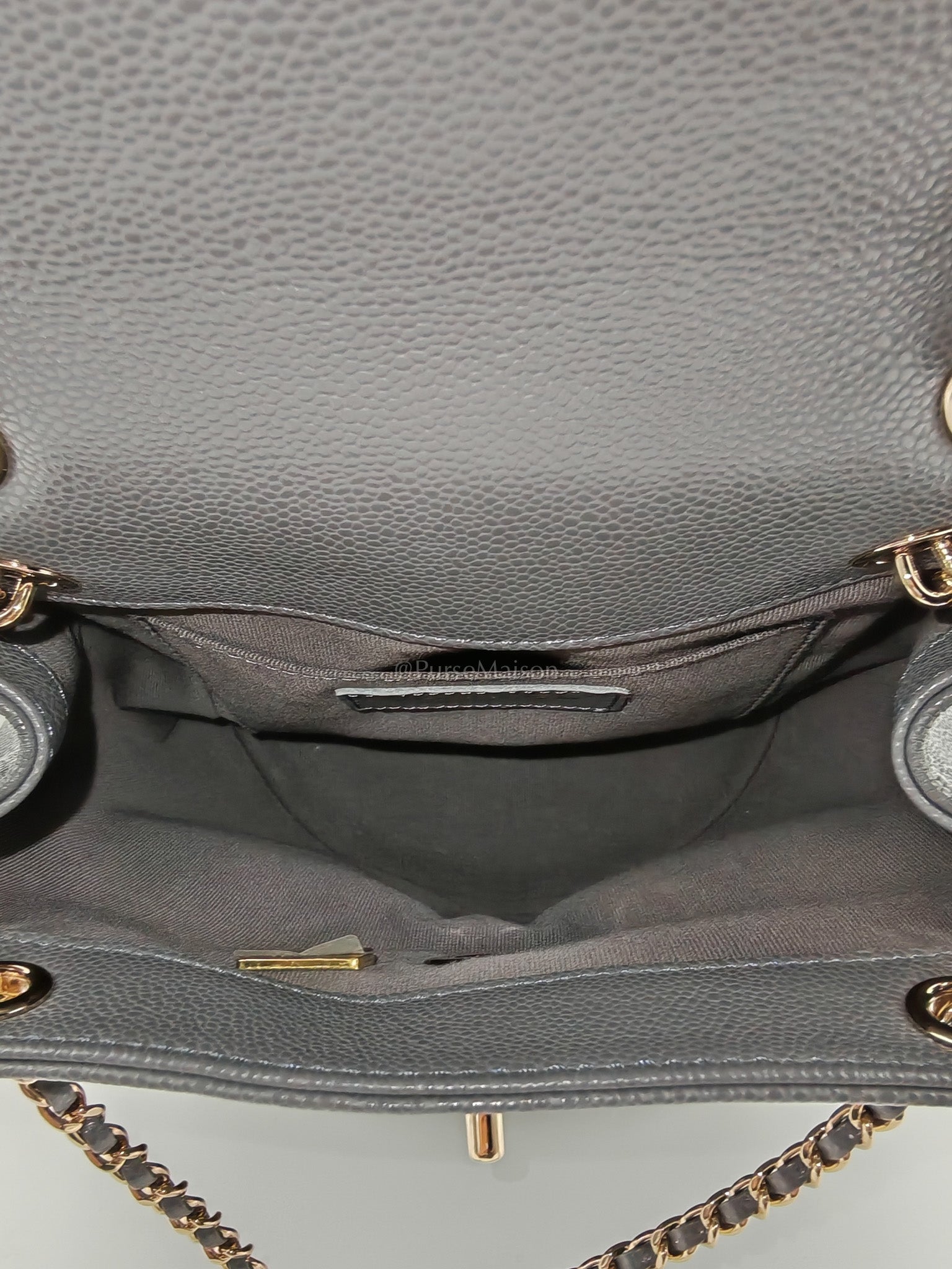 Mini Duma Backpack in Gray Quilted Caviar Leather and Light Gold Hardware (Microchip) | Purse Maison Luxury Bags Shop