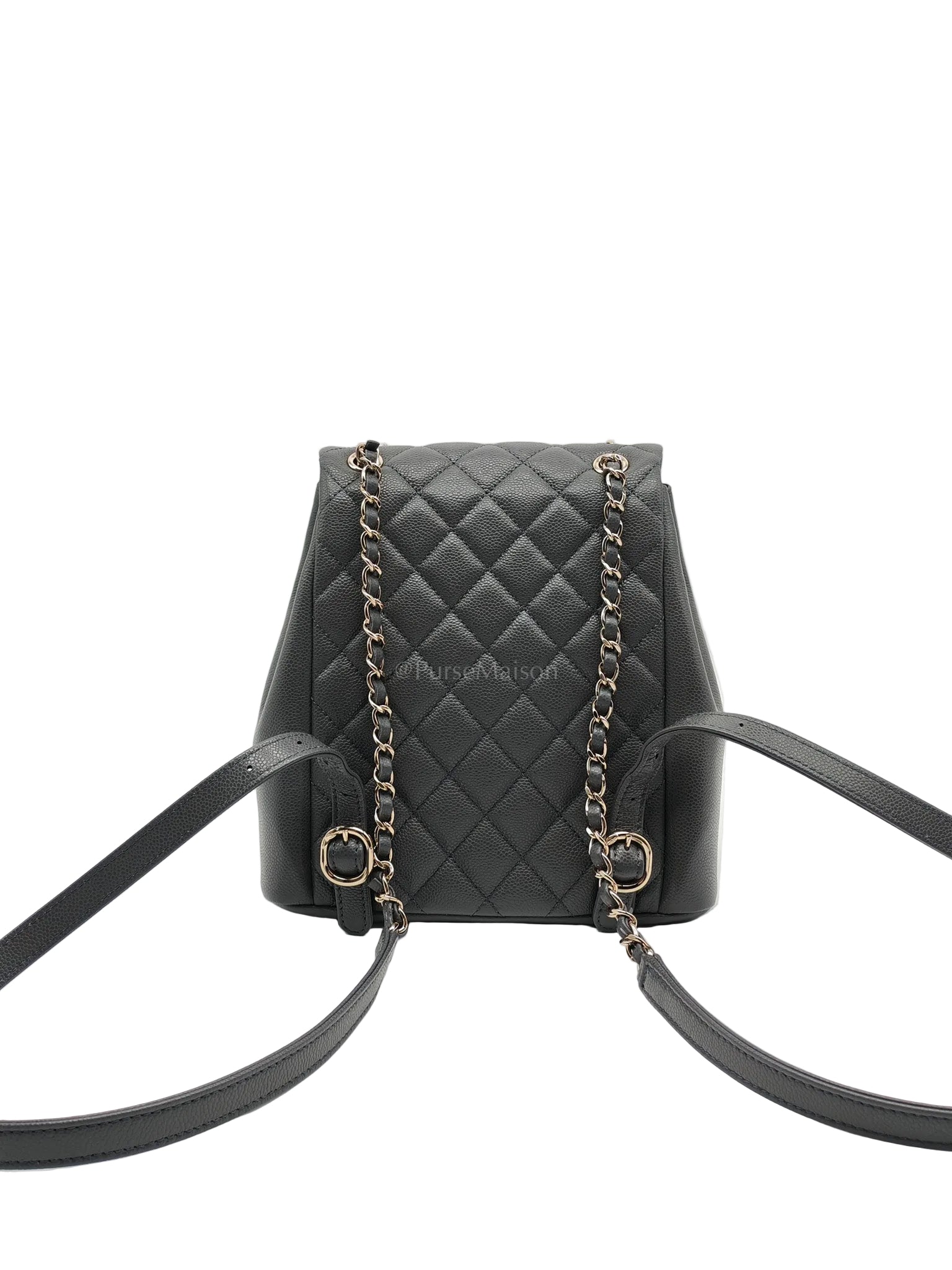Mini Duma Backpack in Gray Quilted Caviar Leather and Light Gold Hardware (Microchip) | Purse Maison Luxury Bags Shop