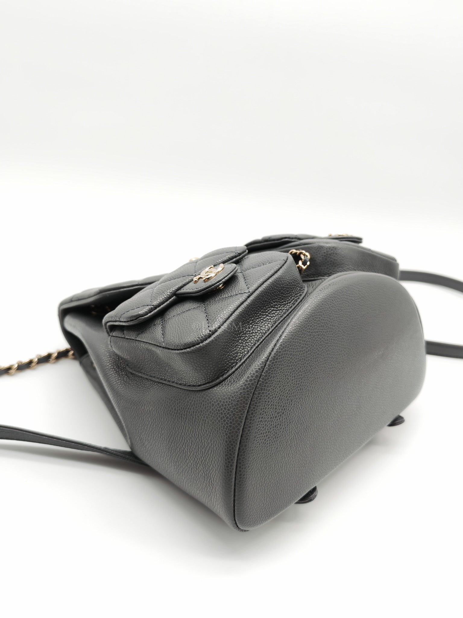 Mini Duma Backpack in Gray Quilted Caviar Leather and Light Gold Hardware (Microchip) | Purse Maison Luxury Bags Shop