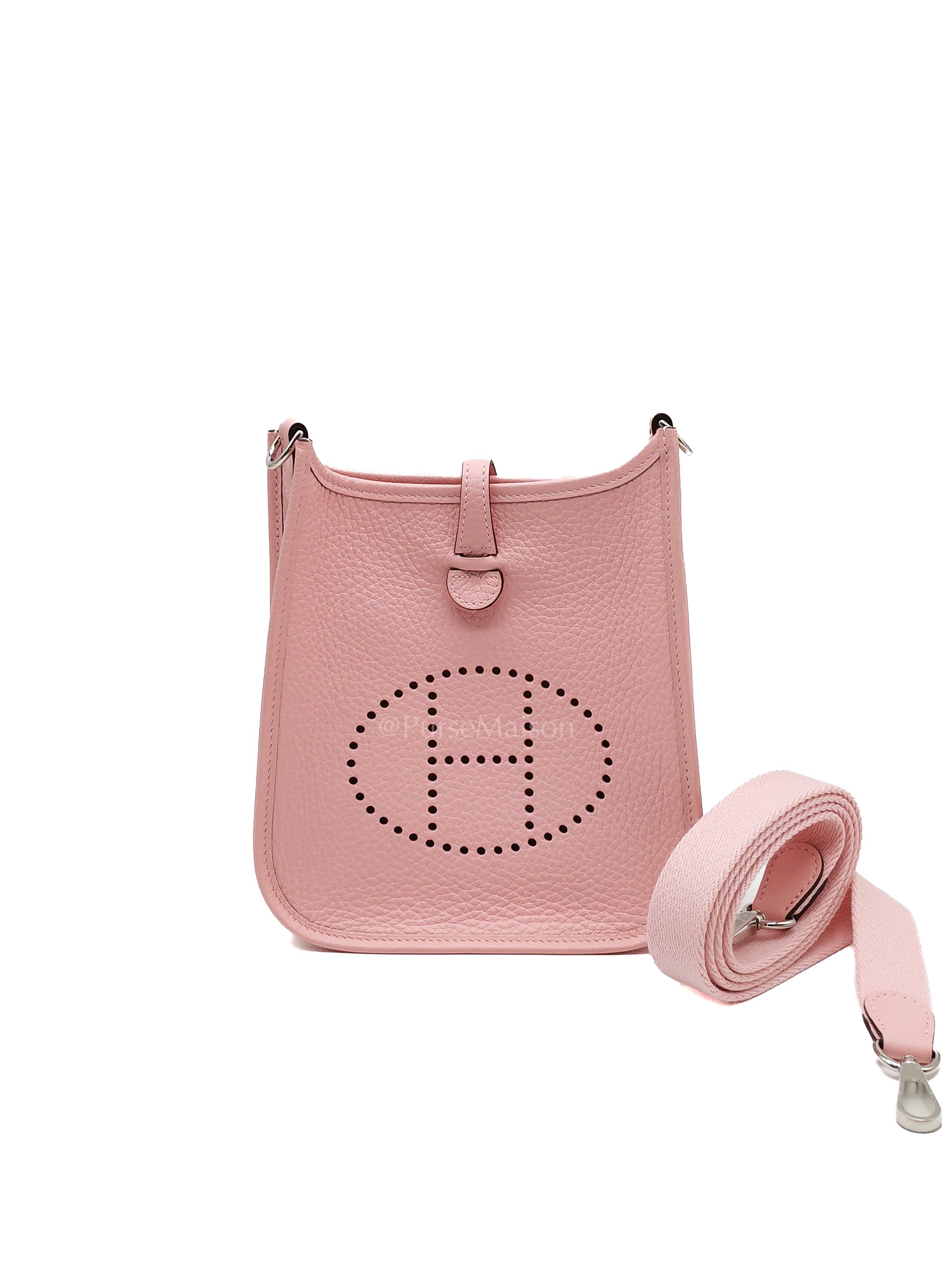 Mini Evelyne TPM in Rose Sakura Clemence Leather and Palladium Hardware Stamp K (2025) | Purse Maison Luxury Bags Shop