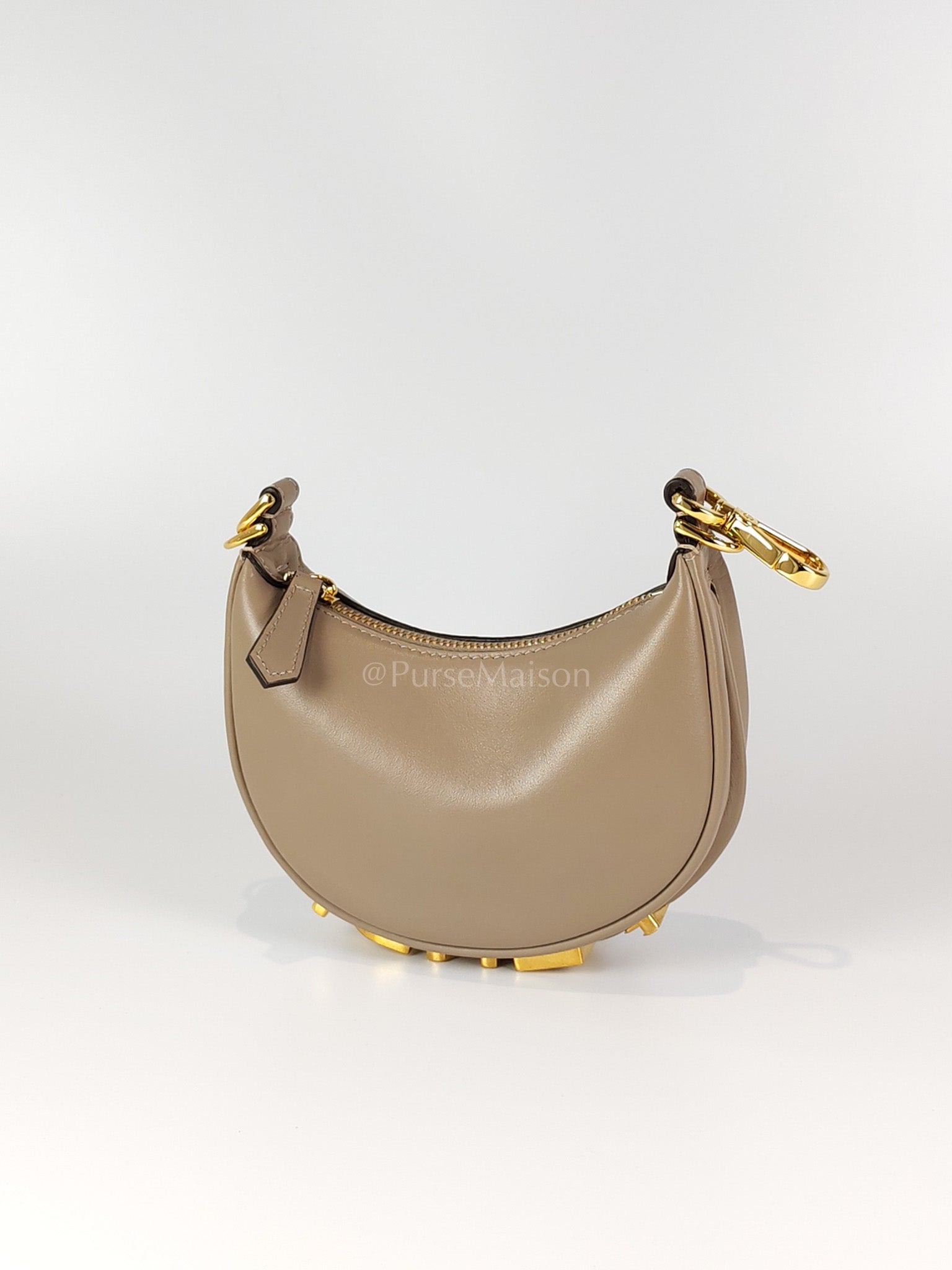 Mini Fendigraphy Hobo Bag Tortora in Beige Calfskin Leather & Gold Hardware | Purse Maison Luxury Bags Shop