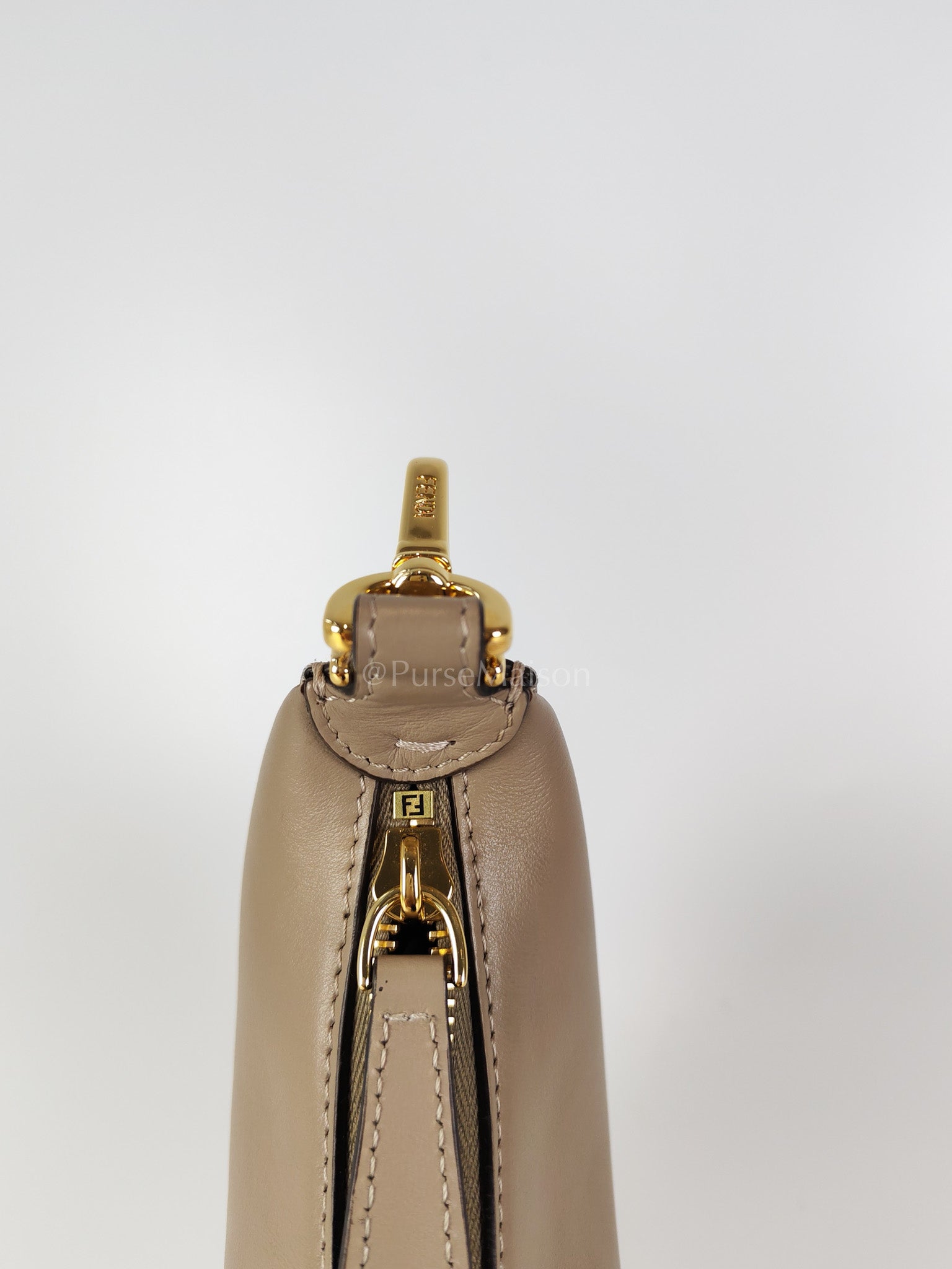 Mini Fendigraphy Hobo Bag Tortora in Beige Calfskin Leather & Gold Hardware | Purse Maison Luxury Bags Shop