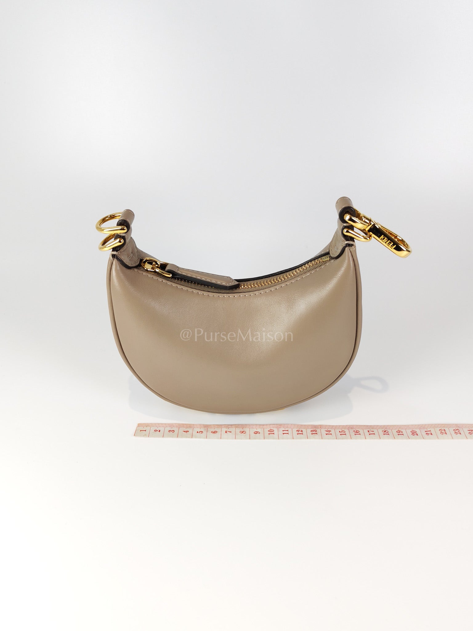 Mini Fendigraphy Hobo Bag Tortora in Beige Calfskin Leather & Gold Hardware | Purse Maison Luxury Bags Shop