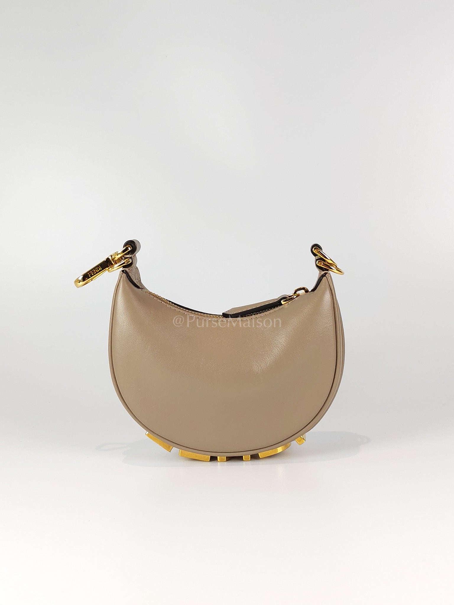 Mini Fendigraphy Hobo Bag Tortora in Beige Calfskin Leather & Gold Hardware | Purse Maison Luxury Bags Shop