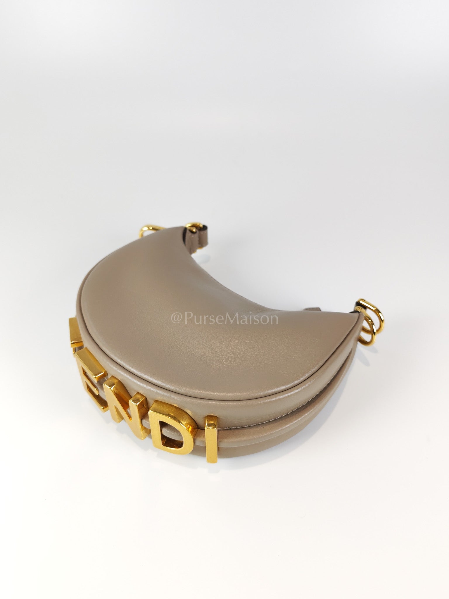 Mini Fendigraphy Hobo Bag Tortora in Beige Calfskin Leather & Gold Hardware | Purse Maison Luxury Bags Shop