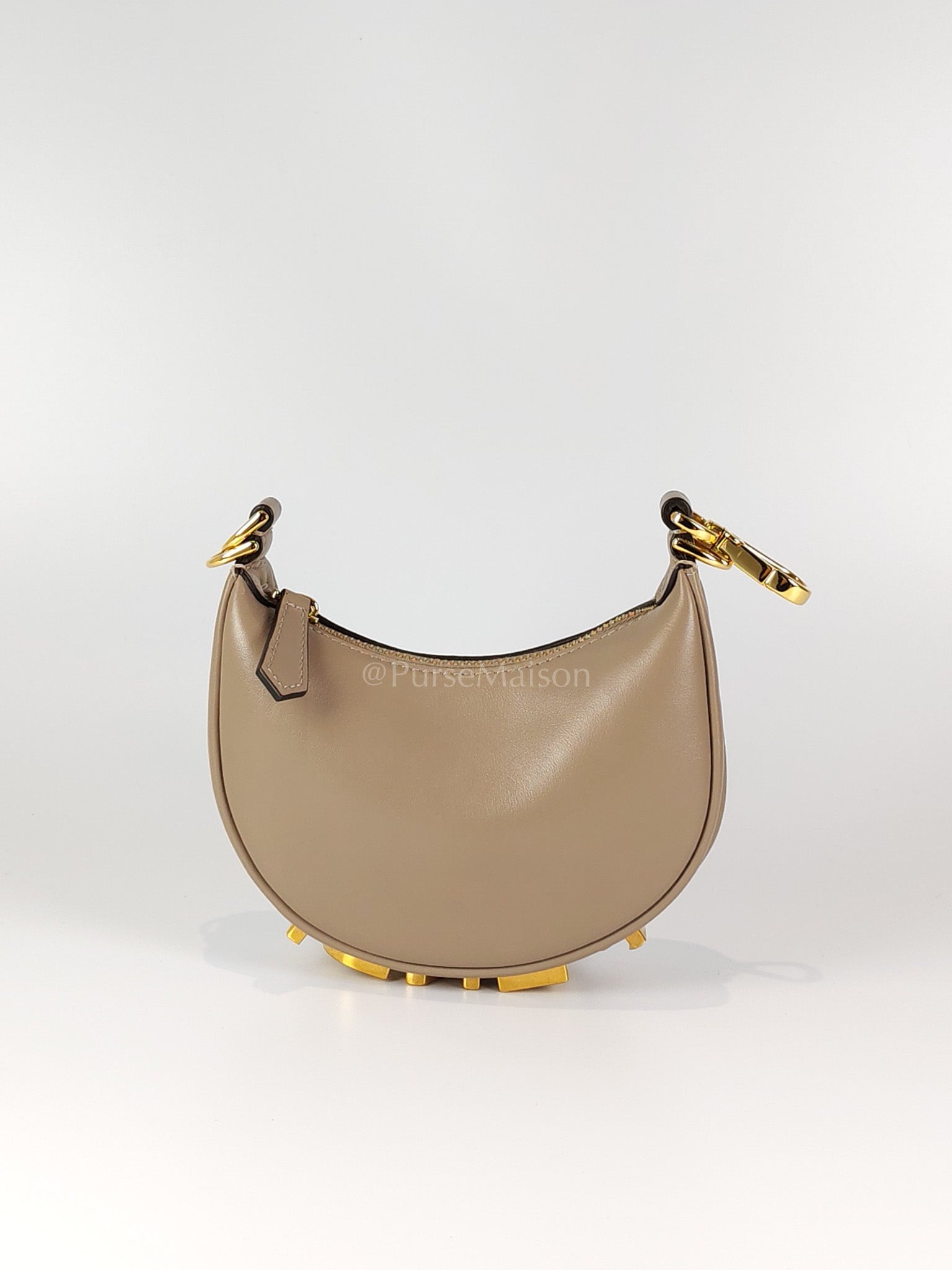 Mini Fendigraphy Hobo Bag Tortora in Beige Calfskin Leather & Gold Hardware | Purse Maison Luxury Bags Shop