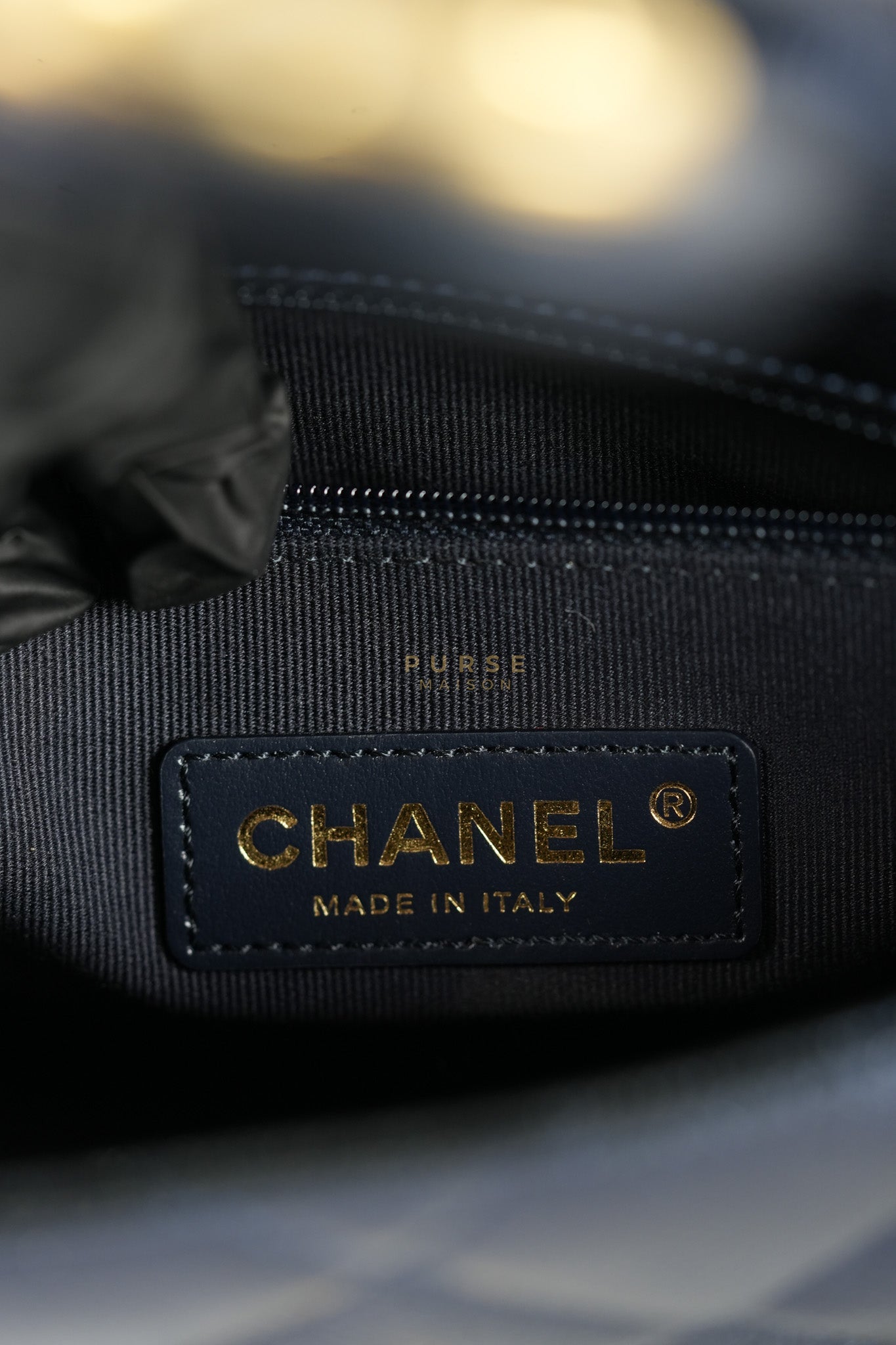 Mini Flap Bag in Iridescent Navy Blue Caviar Leather and Aged Gold Hardware (Microchip) | Purse Maison Luxury Bags Shop