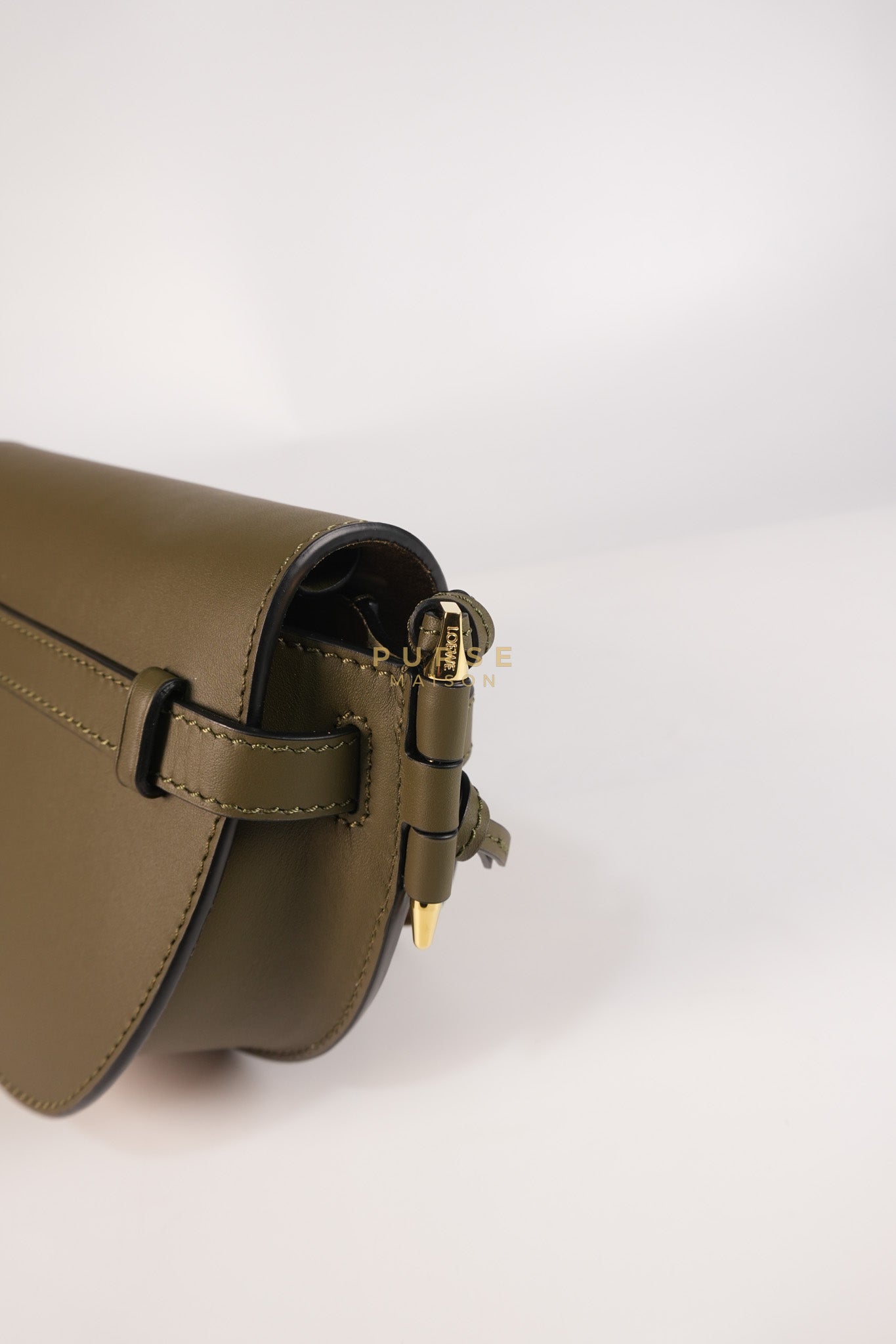 Mini Gate Bag in Army Green Smooth Calfskin Leather | Purse Maison Luxury Bags Shop