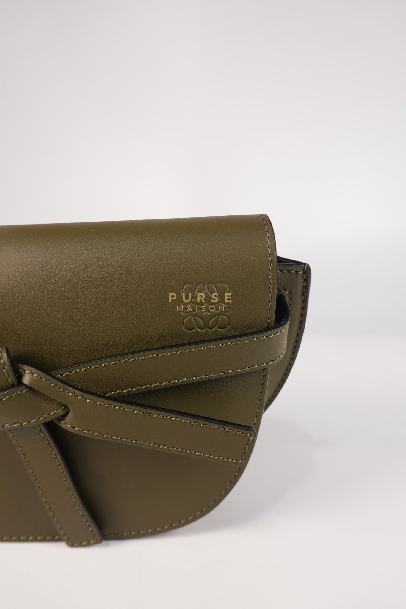 Mini Gate Bag in Army Green Smooth Calfskin Leather | Purse Maison Luxury Bags Shop