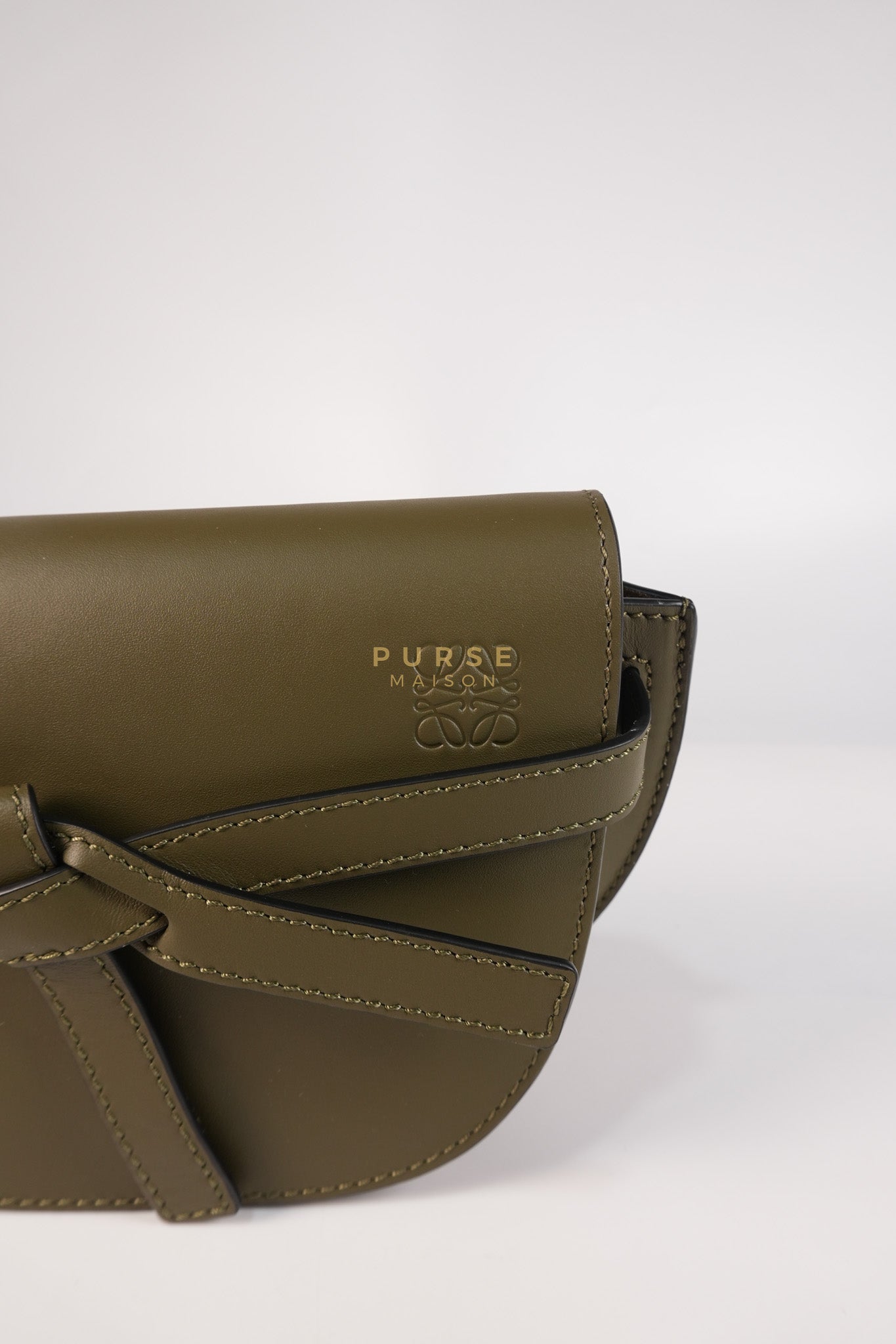 Mini Gate Bag in Army Green Smooth Calfskin Leather | Purse Maison Luxury Bags Shop