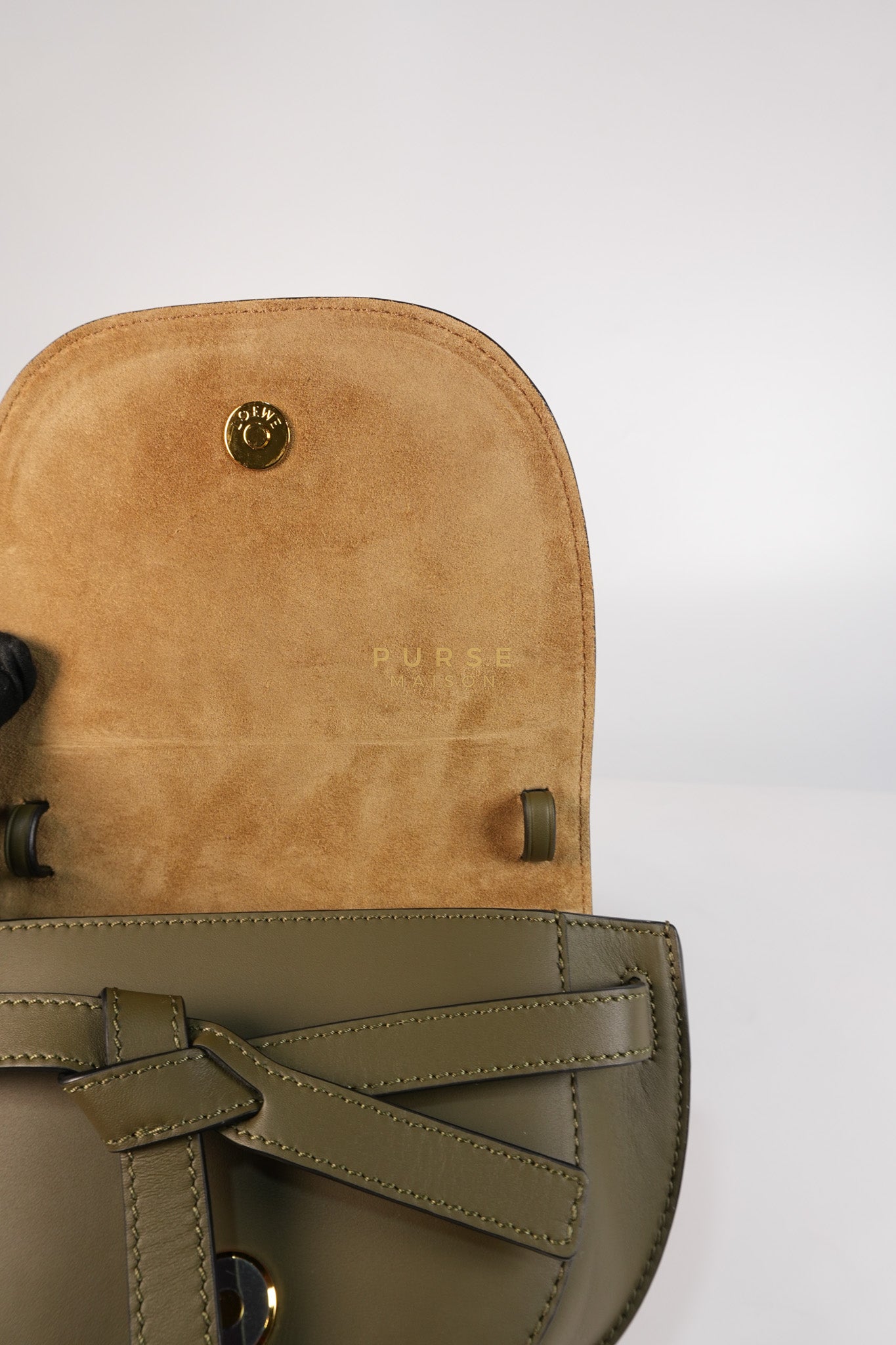 Mini Gate Bag in Army Green Smooth Calfskin Leather | Purse Maison Luxury Bags Shop