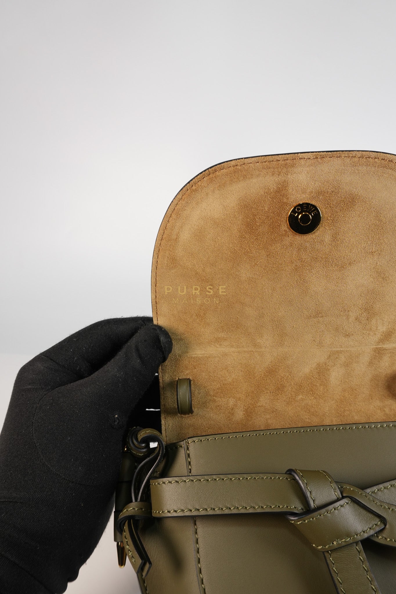 Mini Gate Bag in Army Green Smooth Calfskin Leather | Purse Maison Luxury Bags Shop