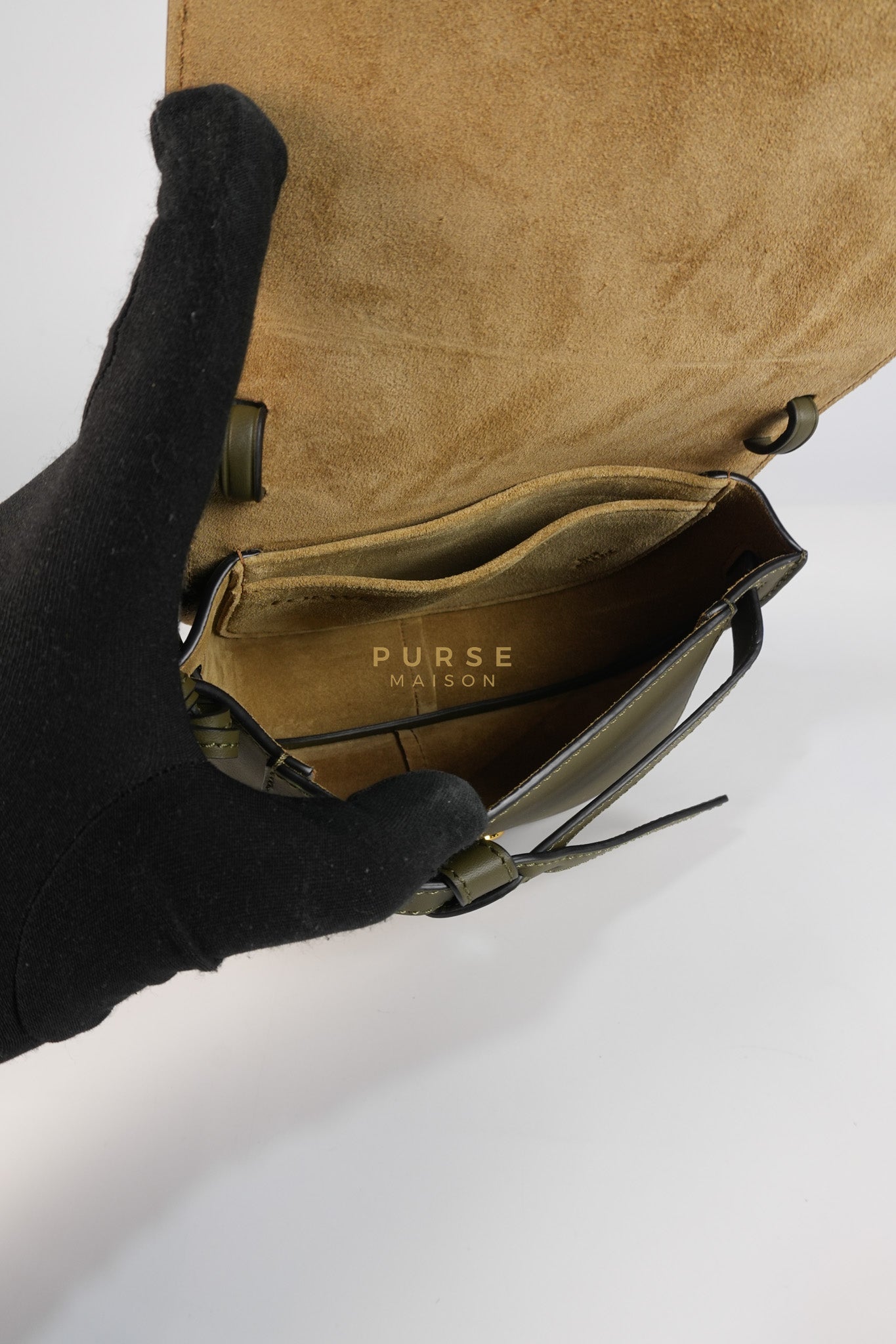 Mini Gate Bag in Army Green Smooth Calfskin Leather | Purse Maison Luxury Bags Shop