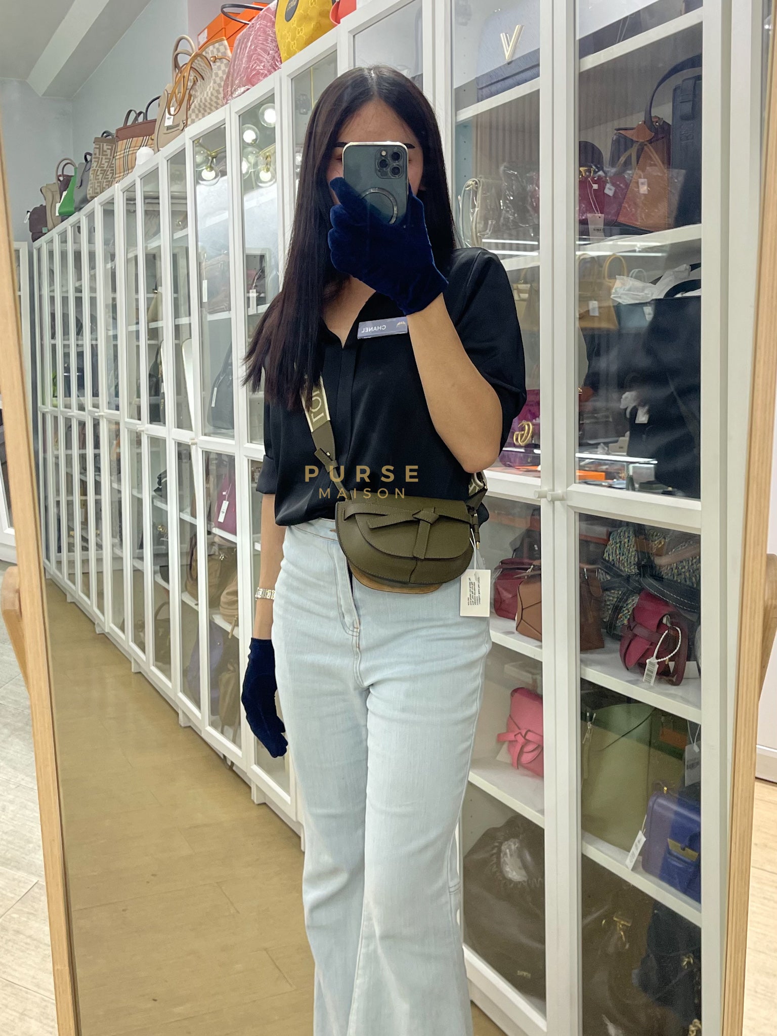 Mini Gate Bag in Army Green Smooth Calfskin Leather | Purse Maison Luxury Bags Shop