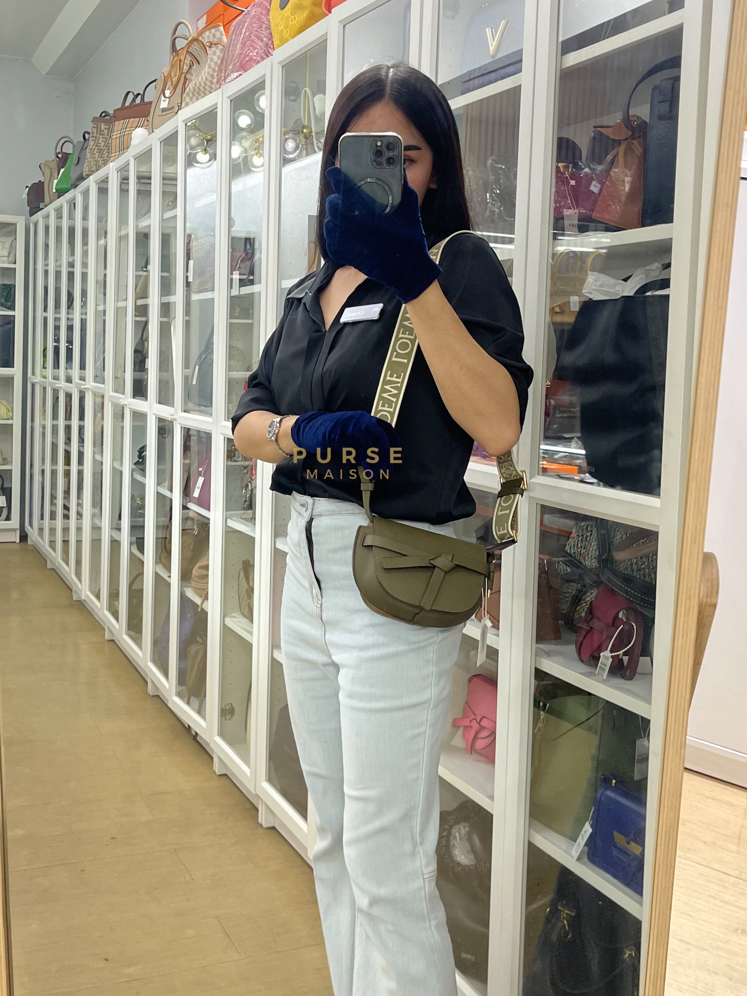 Mini Gate Bag in Army Green Smooth Calfskin Leather | Purse Maison Luxury Bags Shop