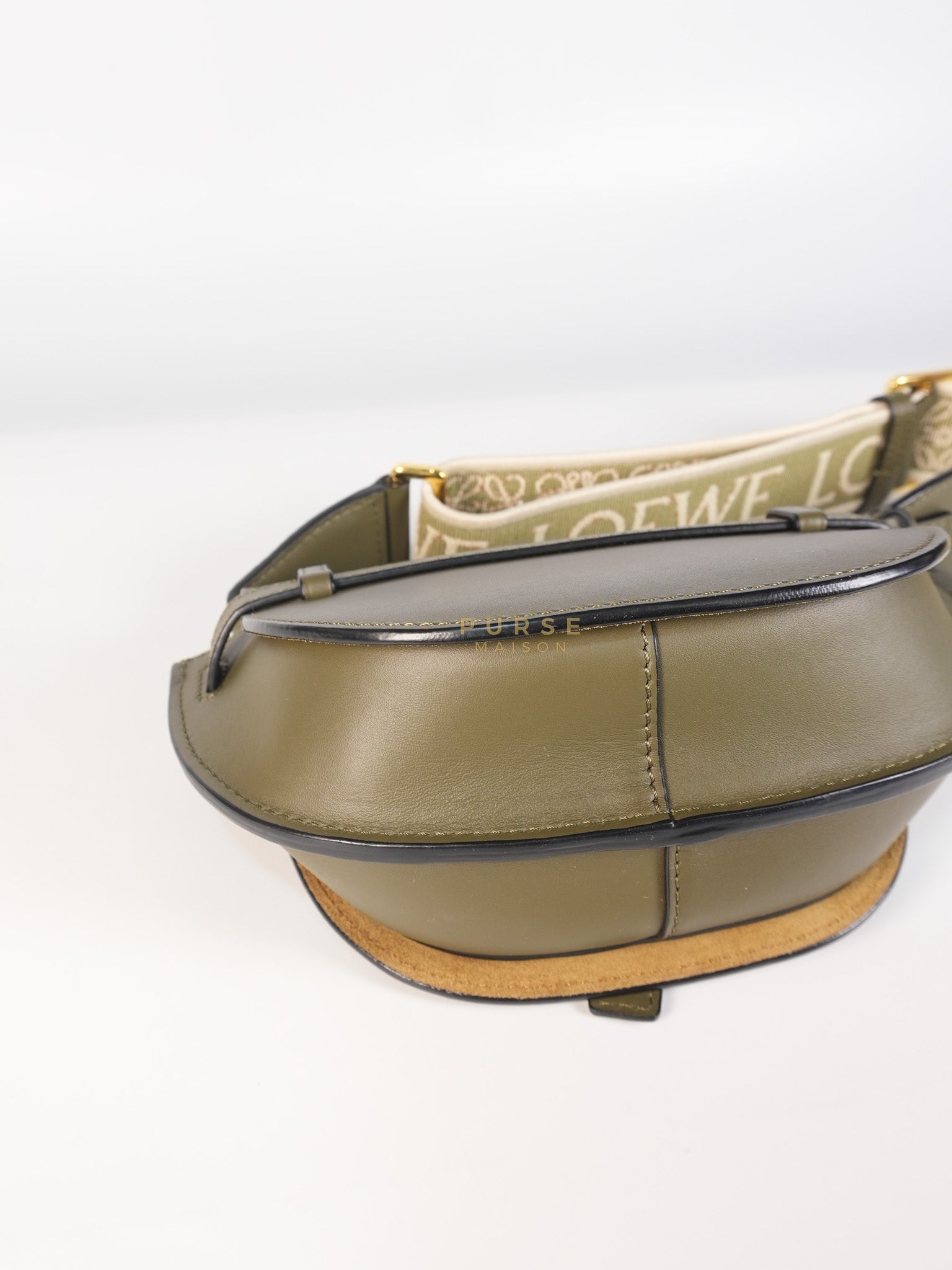 Mini Gate Bag in Autumn Green Smooth Calfskin Leather & Jacquard | Purse Maison Luxury Bags Shop